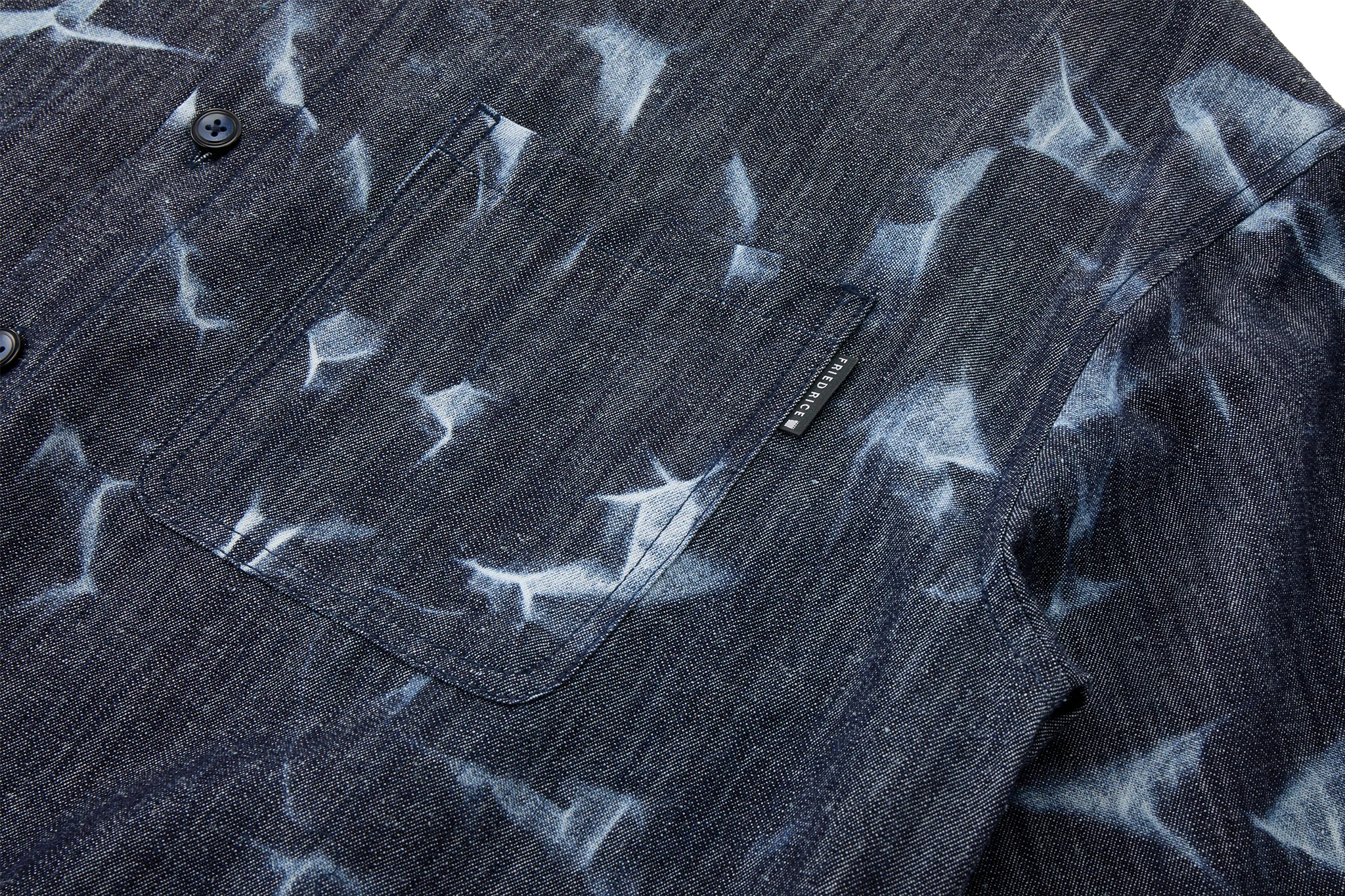 Abstract Indigo Button-Up Shirt – Washed Blue Pattern - Image 10