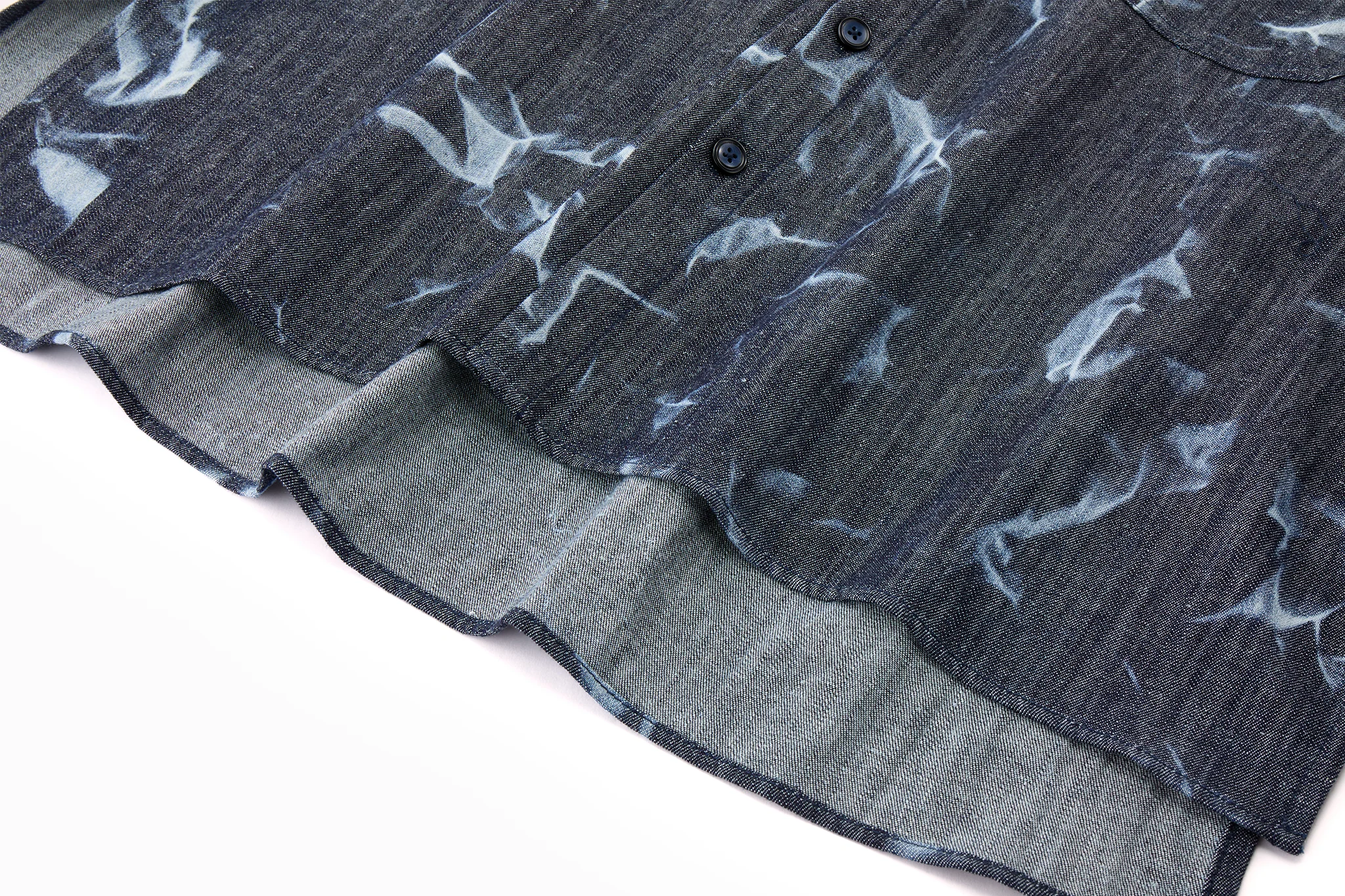 Abstract Indigo Button-Up Shirt – Washed Blue Pattern - Image 11