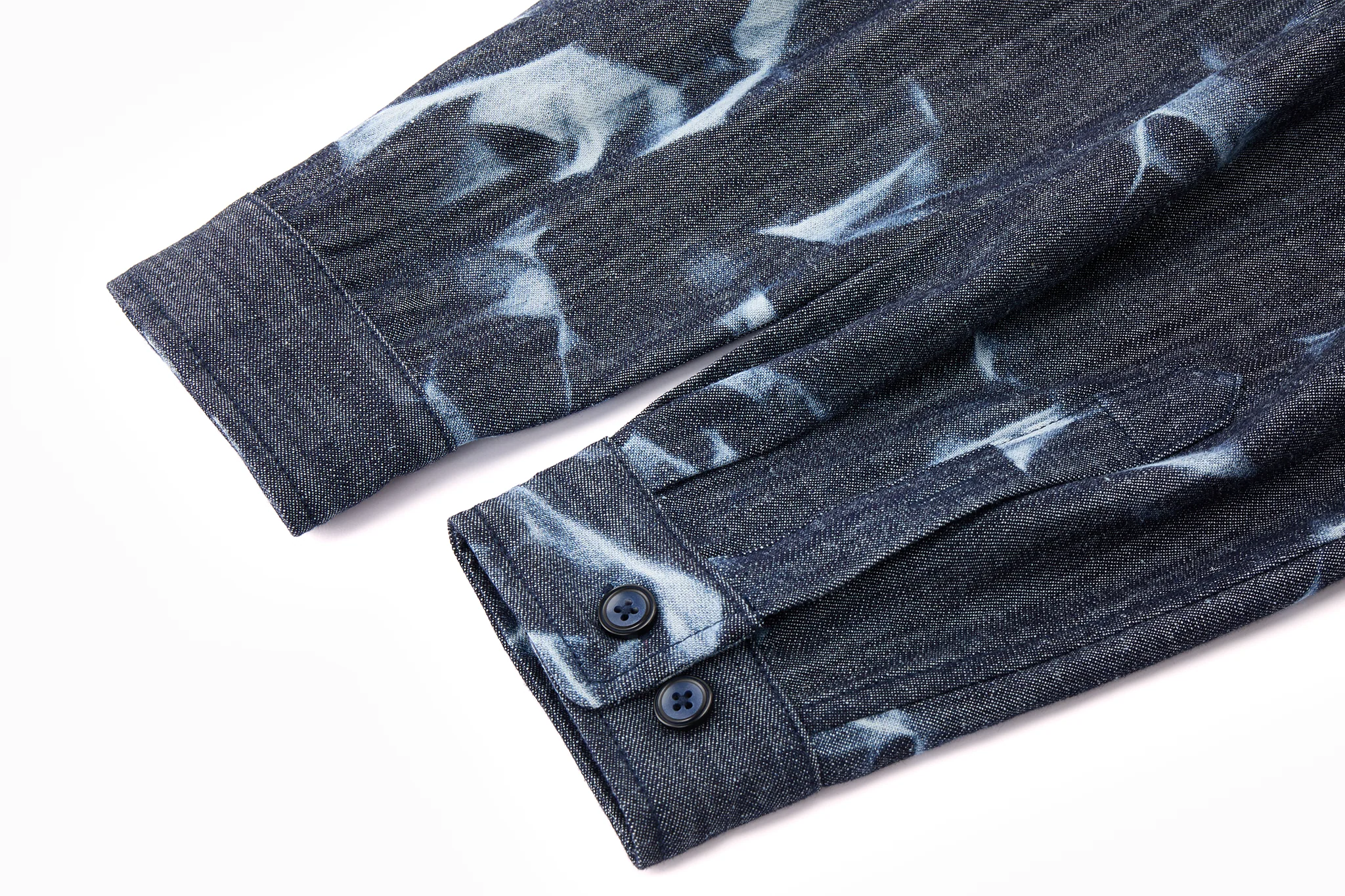 Abstract Indigo Button-Up Shirt – Washed Blue Pattern - Image 12