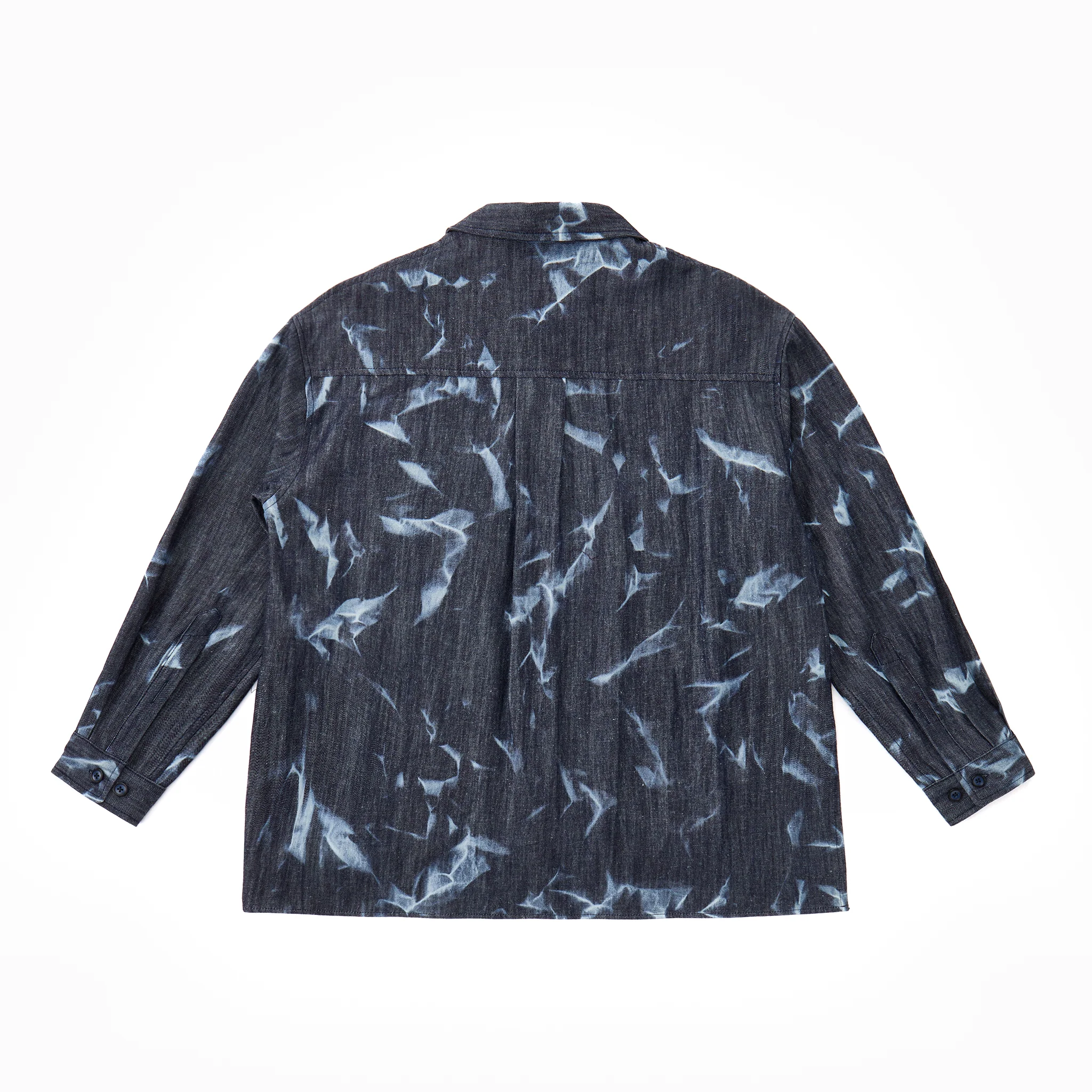 Abstract Indigo Button-Up Shirt – Washed Blue Pattern - Image 8