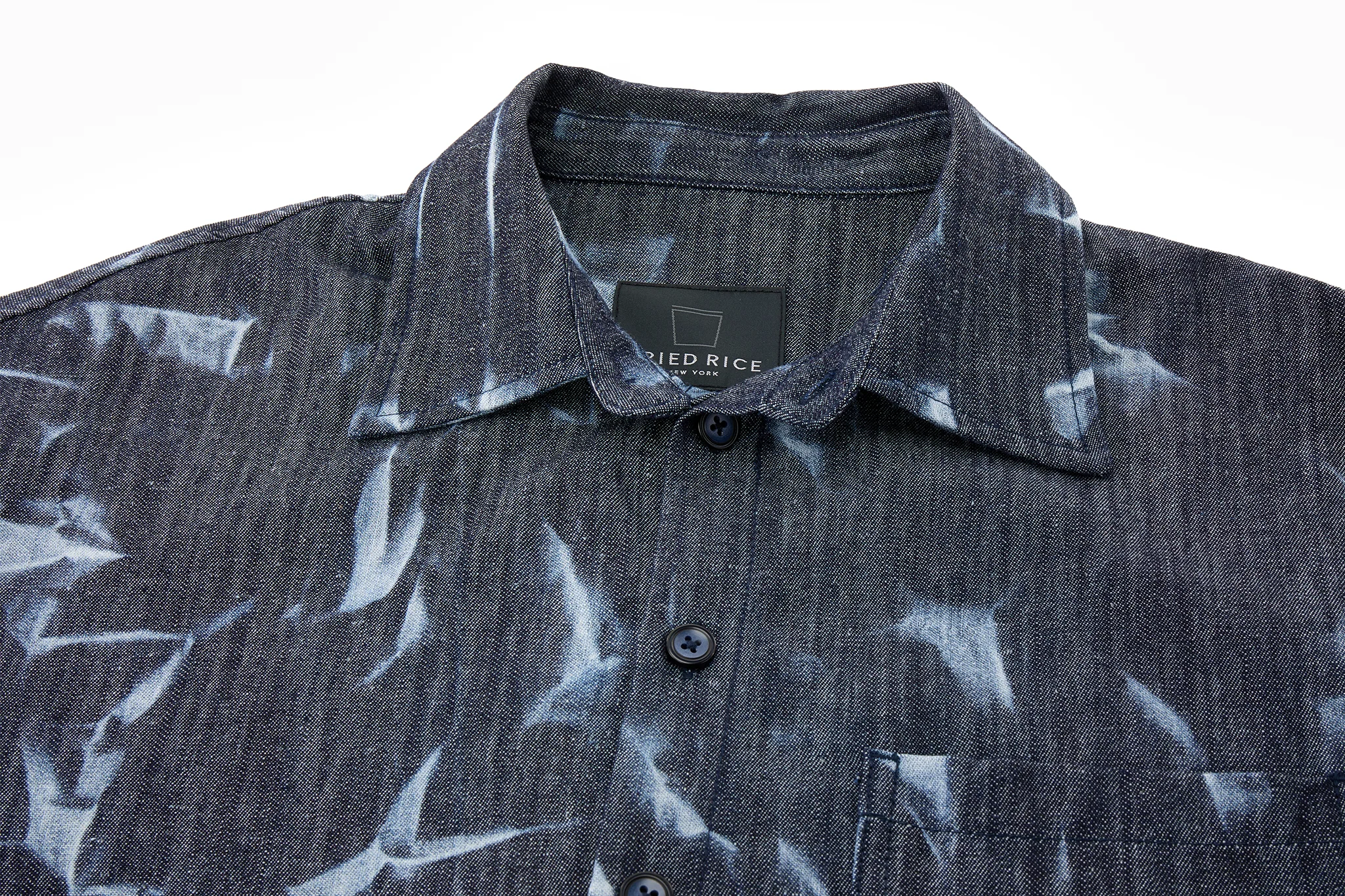 Abstract Indigo Button-Up Shirt – Washed Blue Pattern - Image 9
