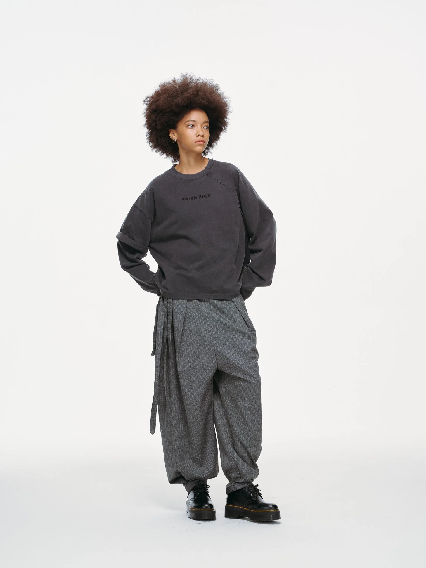 Asymmetric Sleeve Crewneck – Graphite - Image 4