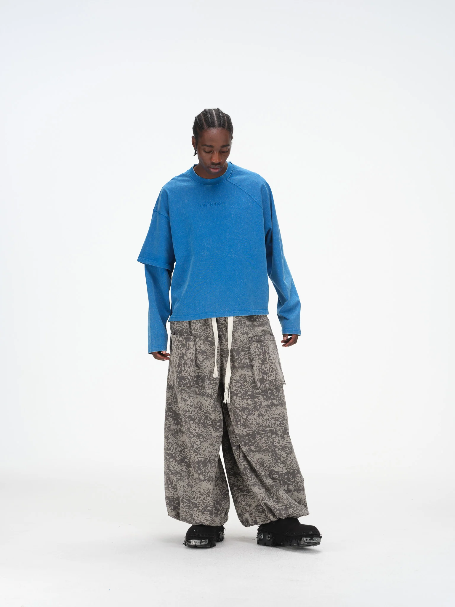 Asymmetric Sleeve Crewneck- Washed Blue - Image 5