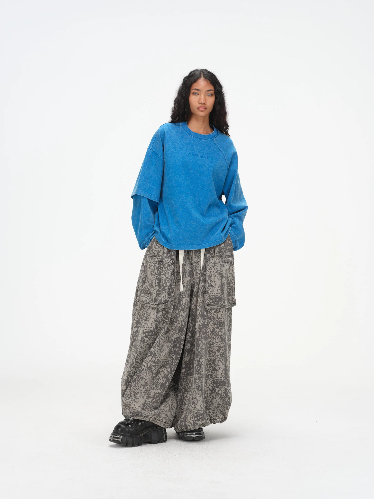 Asymmetric Sleeve Crewneck- Washed Blue - Image 6