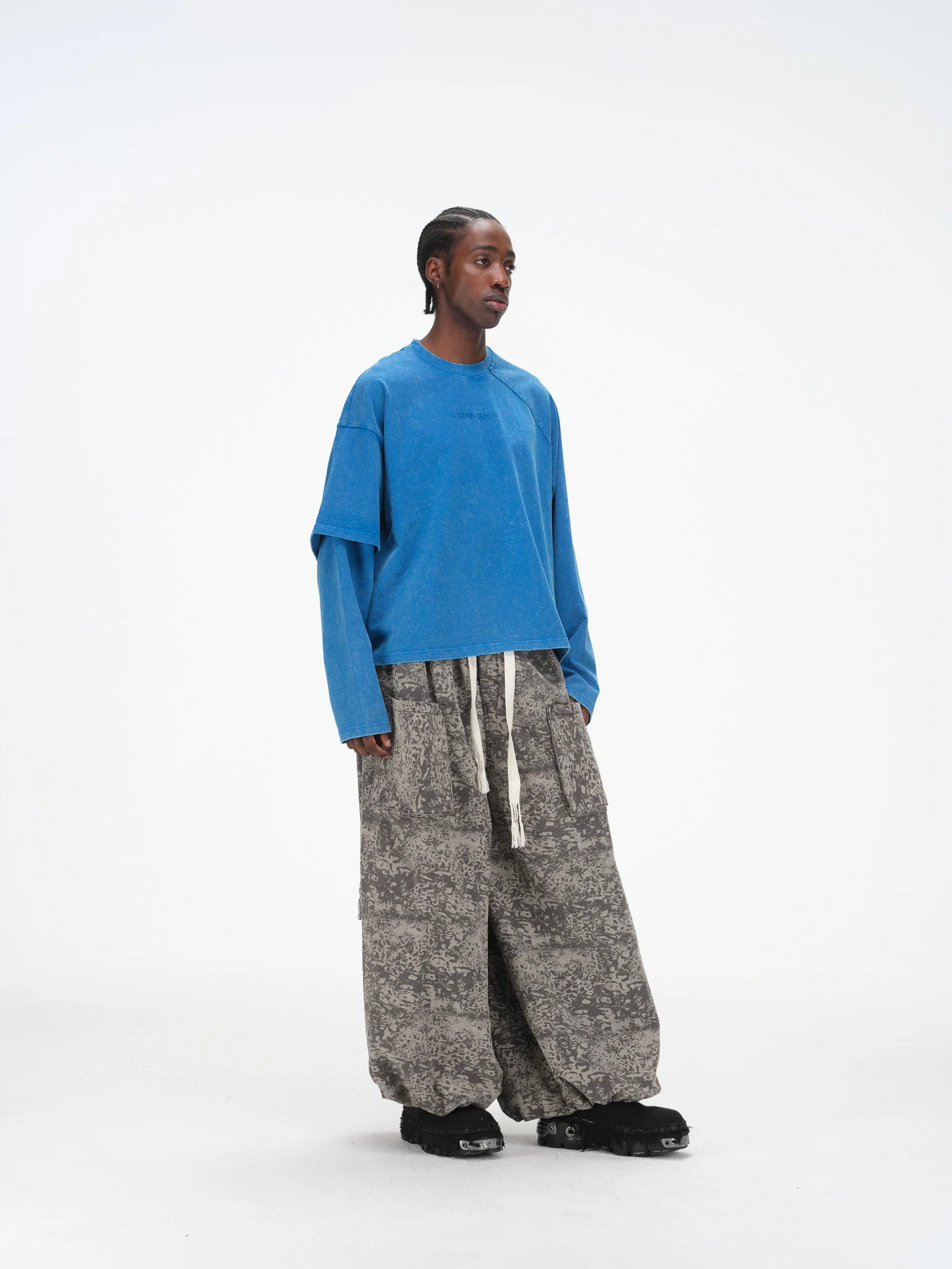 Asymmetric Sleeve Crewneck- Washed Blue - Image 7