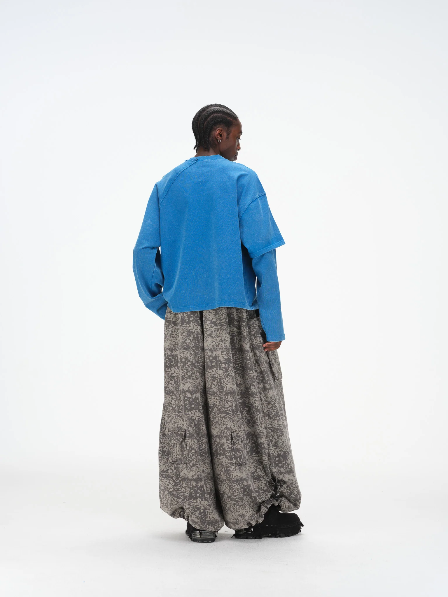 Asymmetric Sleeve Crewneck- Washed Blue - Image 9