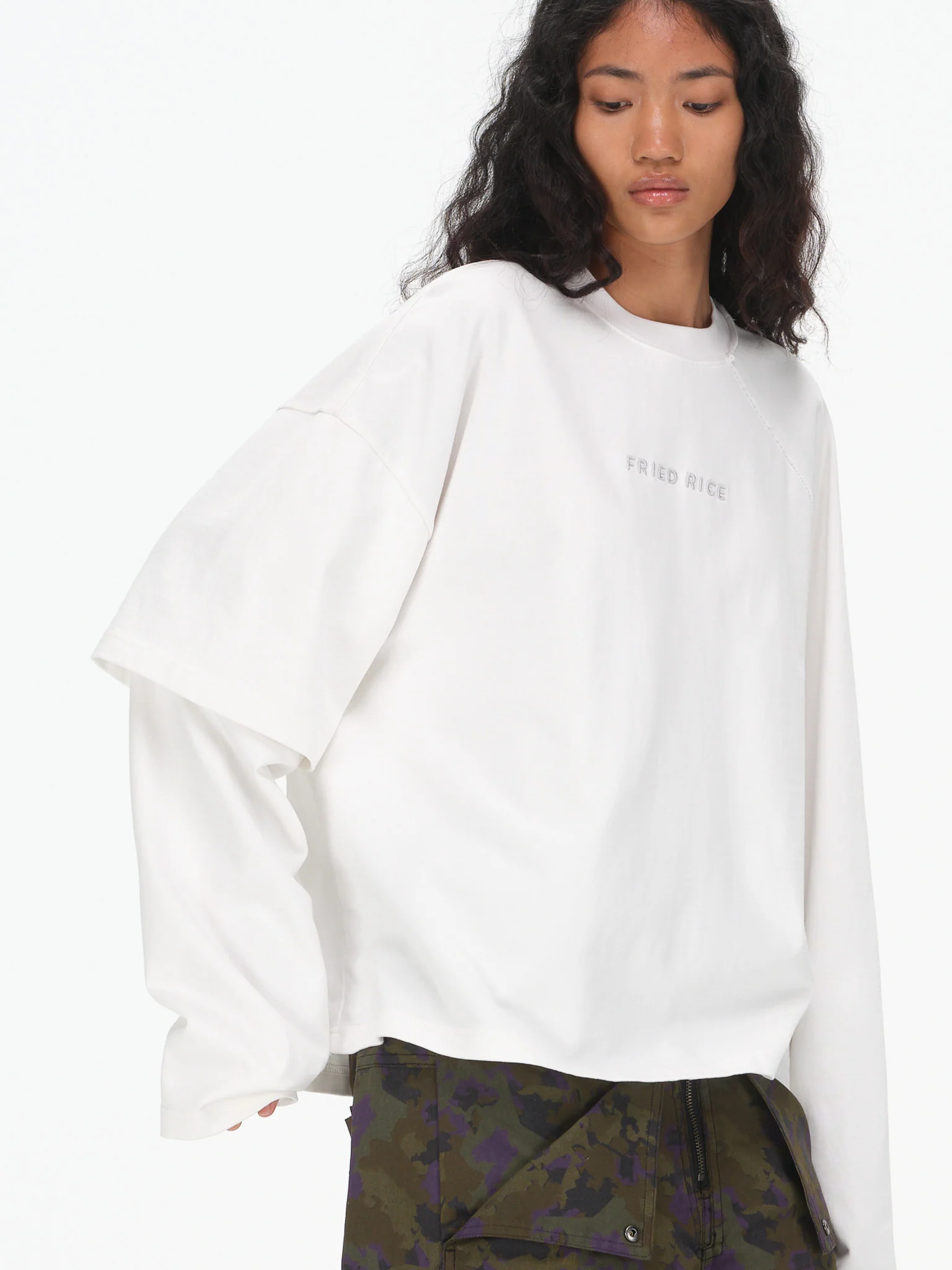 Asymmetric Sleeve Crewneck - White - Image 3