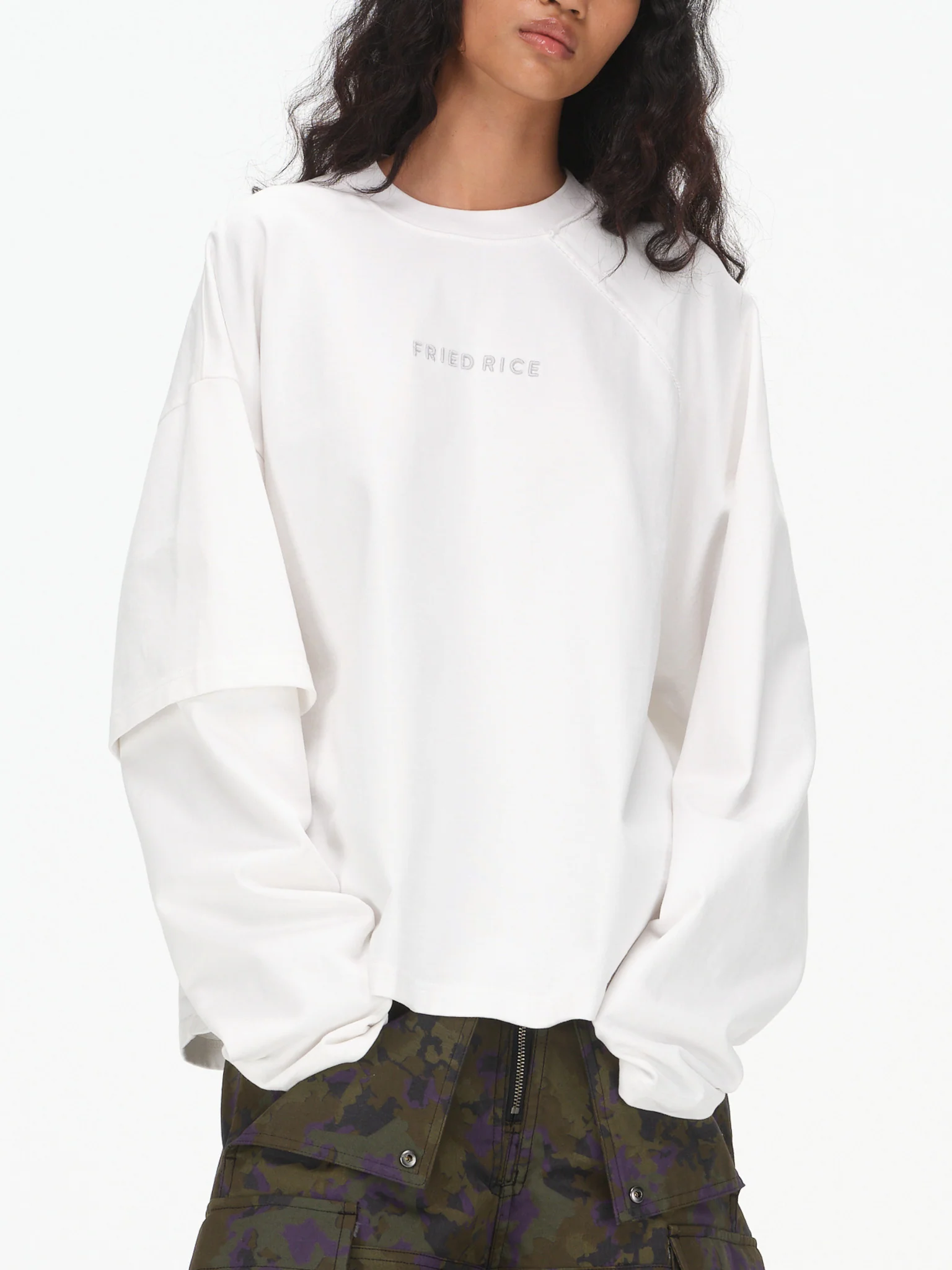 Asymmetric Sleeve Crewneck - White - Image 5