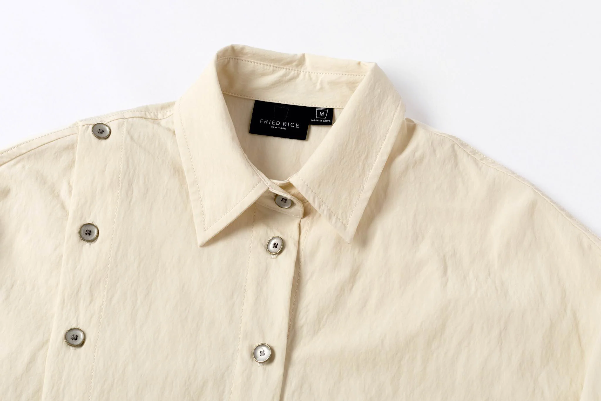 Asymmetrical Split Button Up - Creme - Image 11