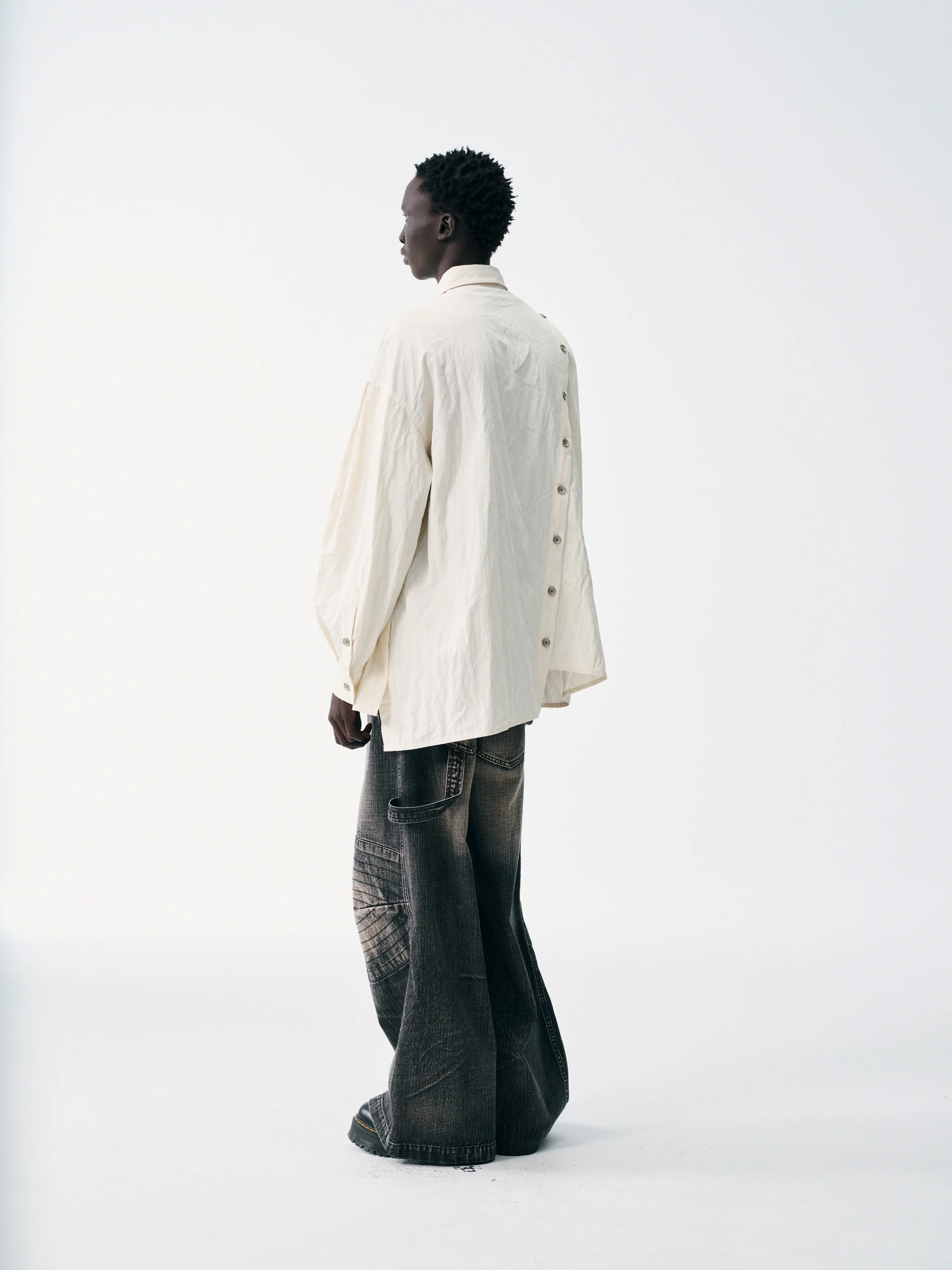 Asymmetrical Split Button Up - Creme - Image 5