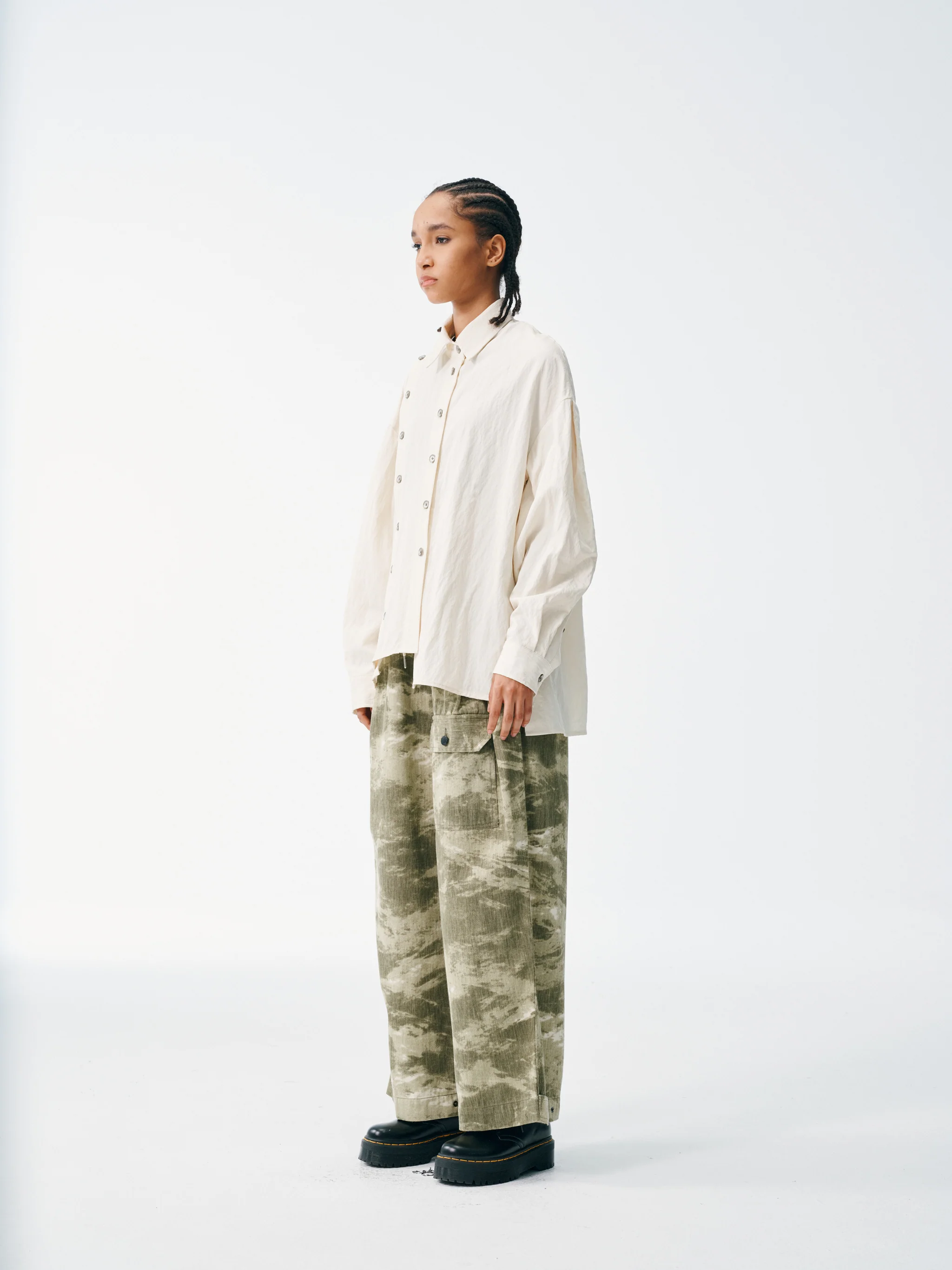 Asymmetrical Split Button Up - Creme - Image 7