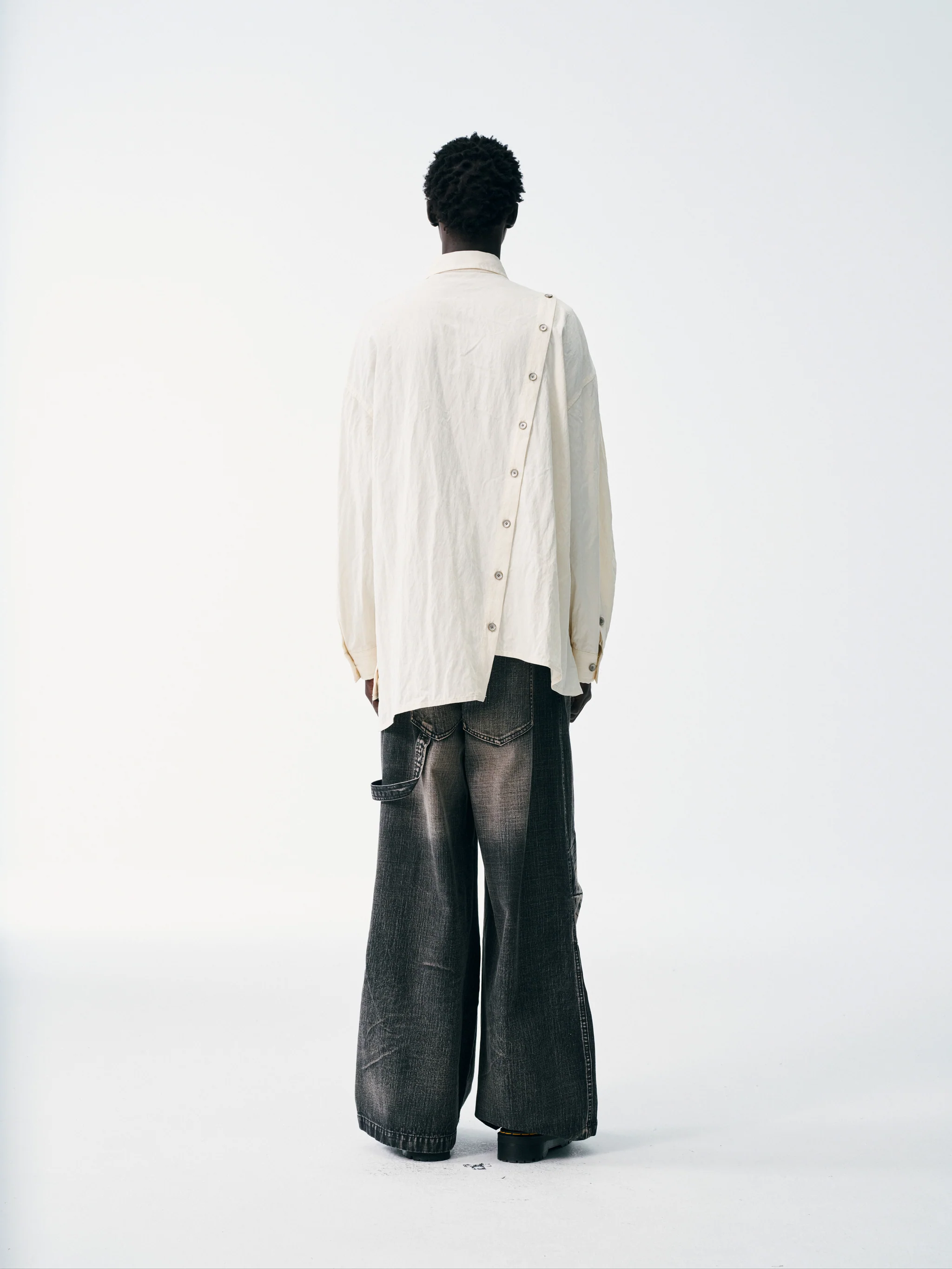 Asymmetrical Split Button Up - Creme - Image 8