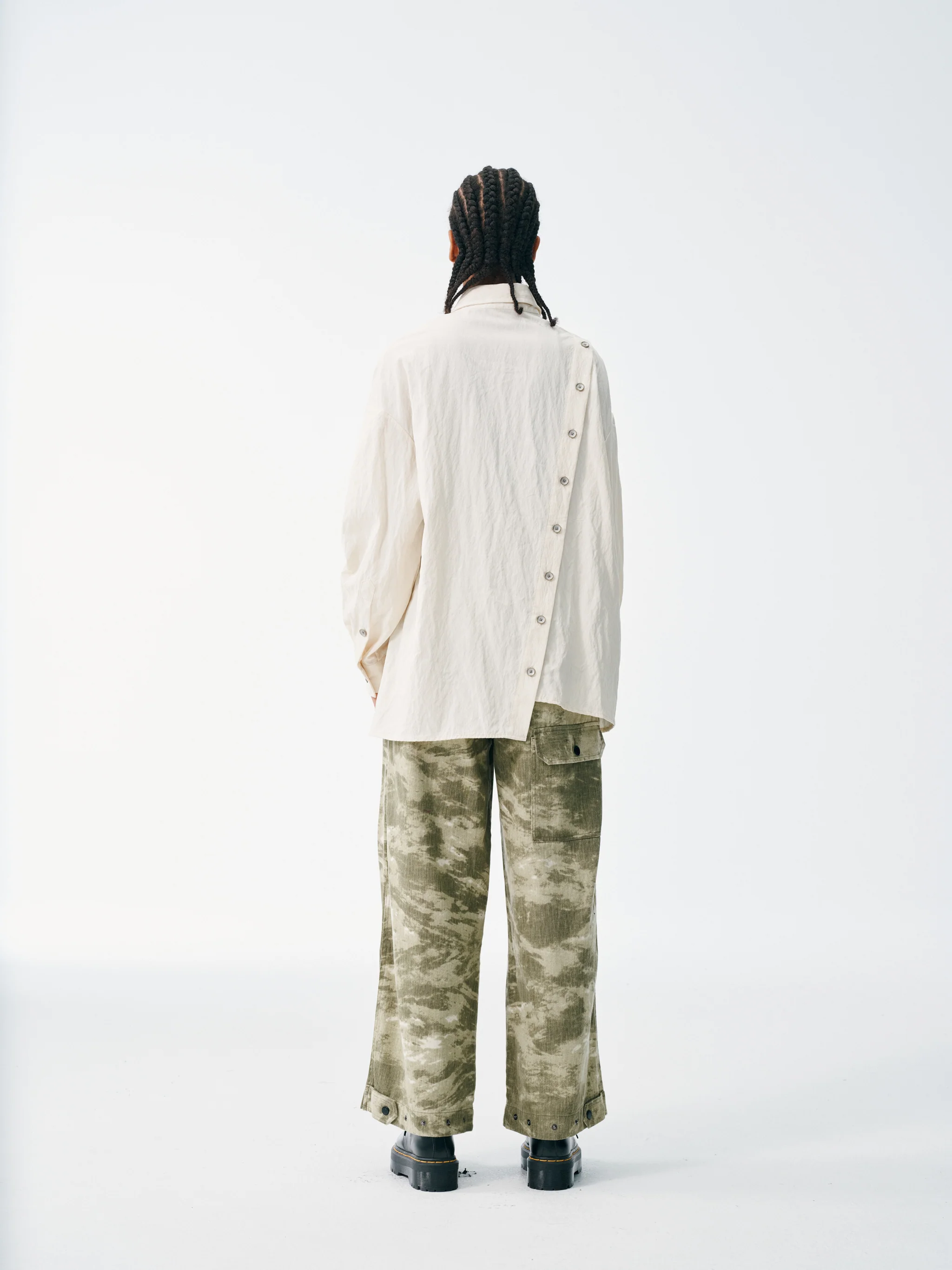 Asymmetrical Split Button Up - Creme - Image 9