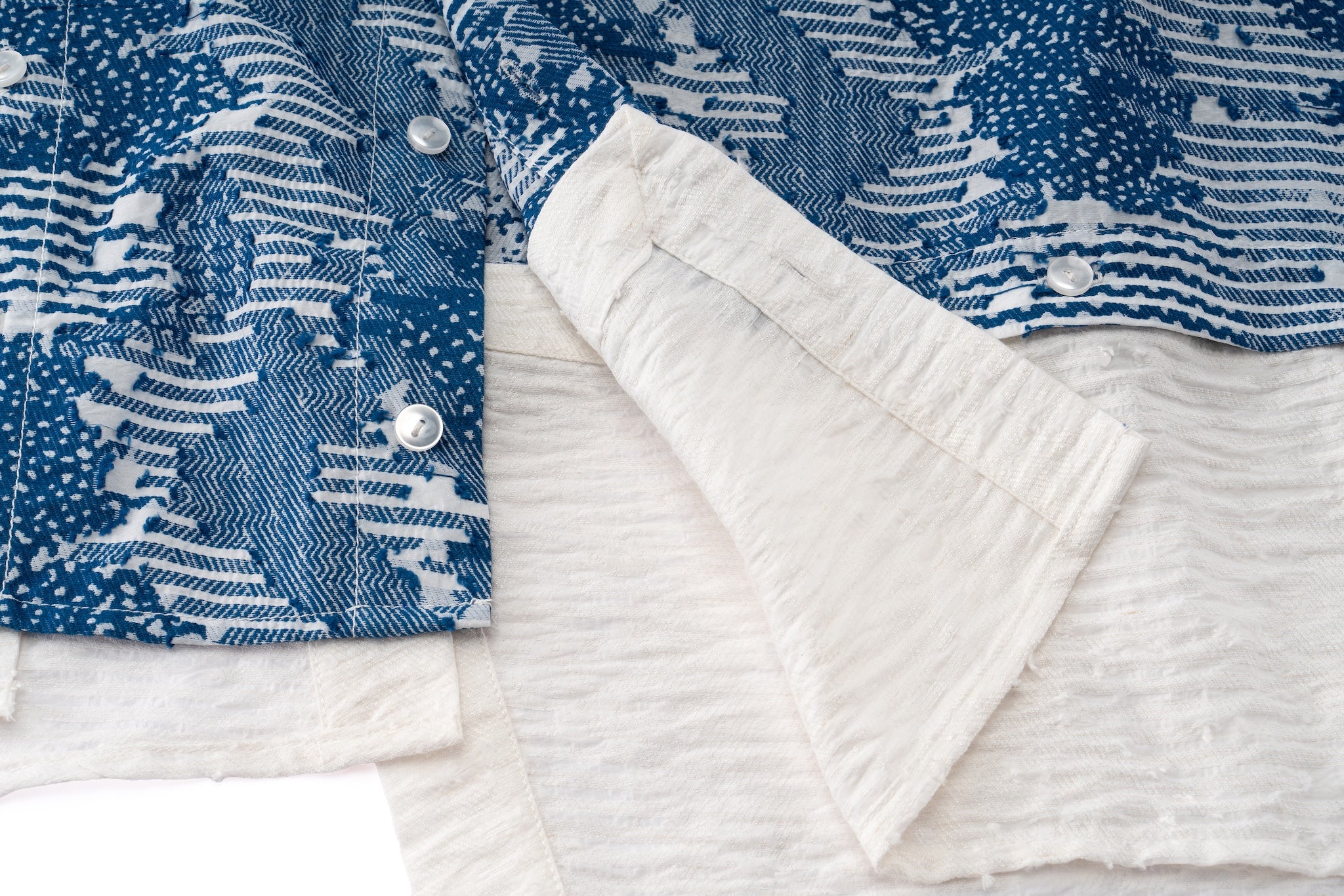 Asymmetrical Split Button Up - Indigo Jacquard/Ivory - Image 16
