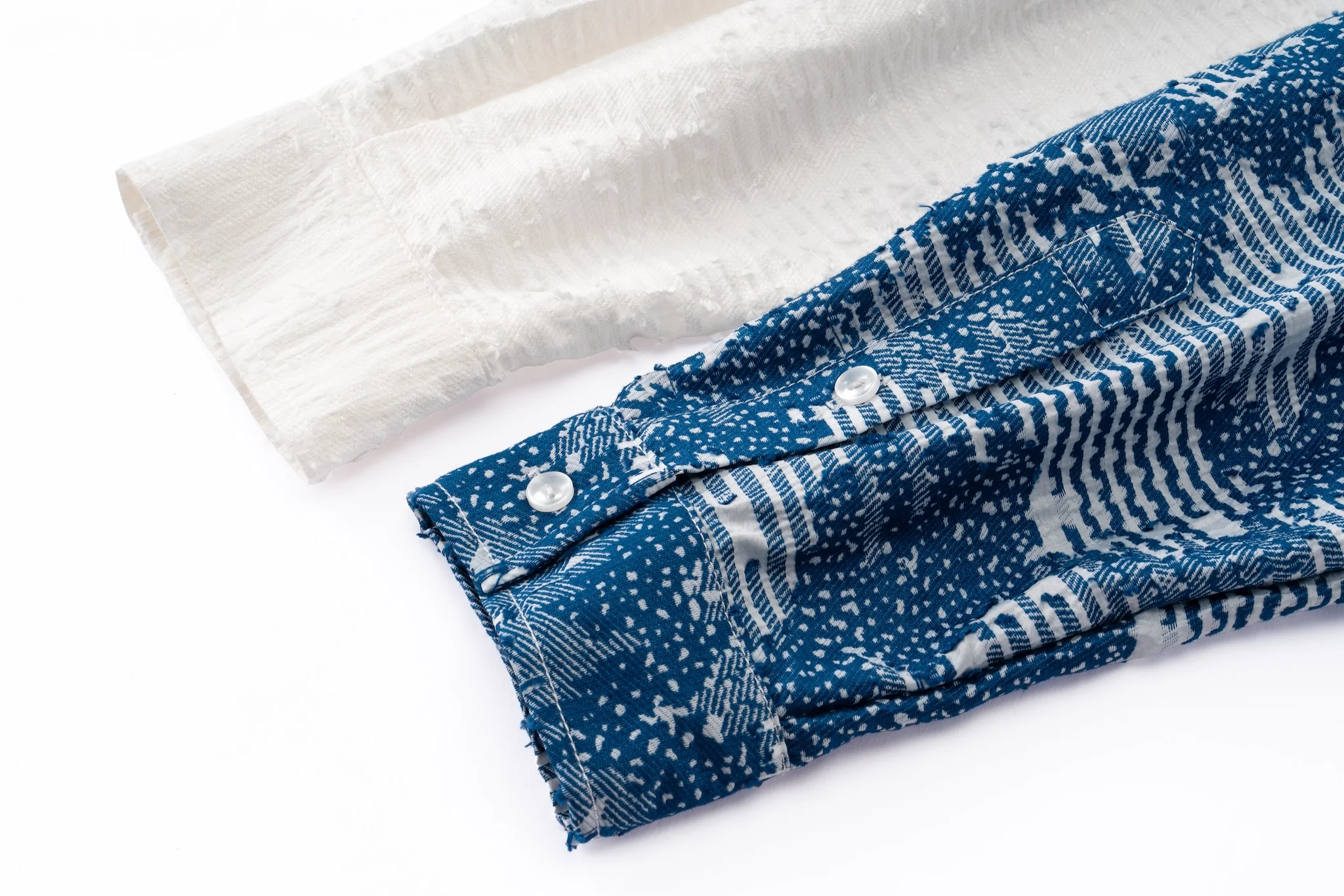 Asymmetrical Split Button Up - Indigo Jacquard/Ivory - Image 17