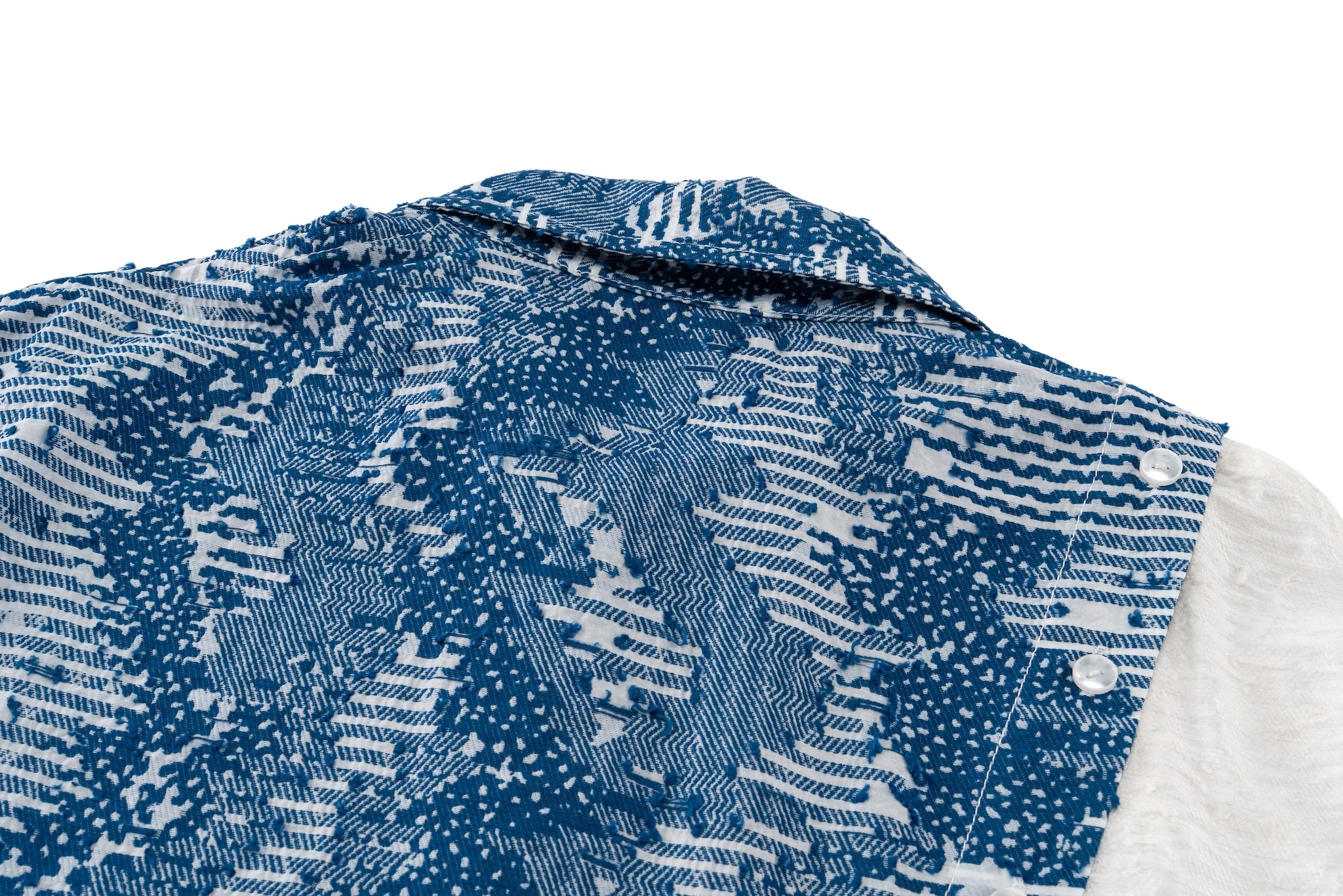 Asymmetrical Split Button Up - Indigo Jacquard/Ivory - Image 18