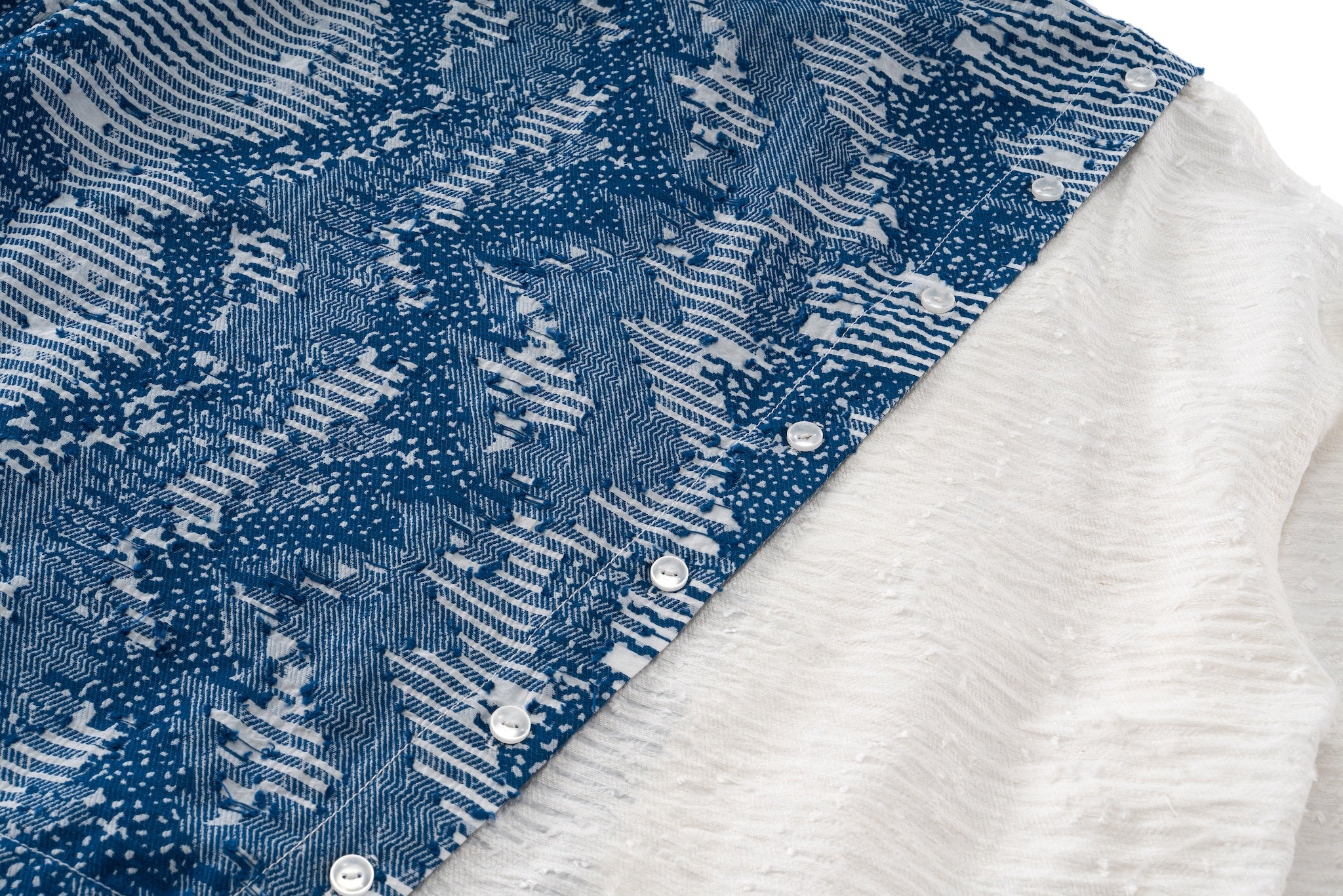 Asymmetrical Split Button Up - Indigo Jacquard/Ivory - Image 19