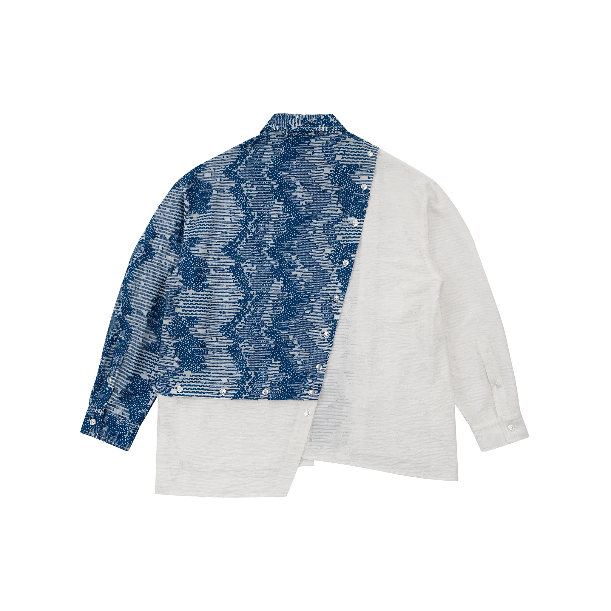 Asymmetrical Split Button Up - Indigo Jacquard/Ivory - Image 2