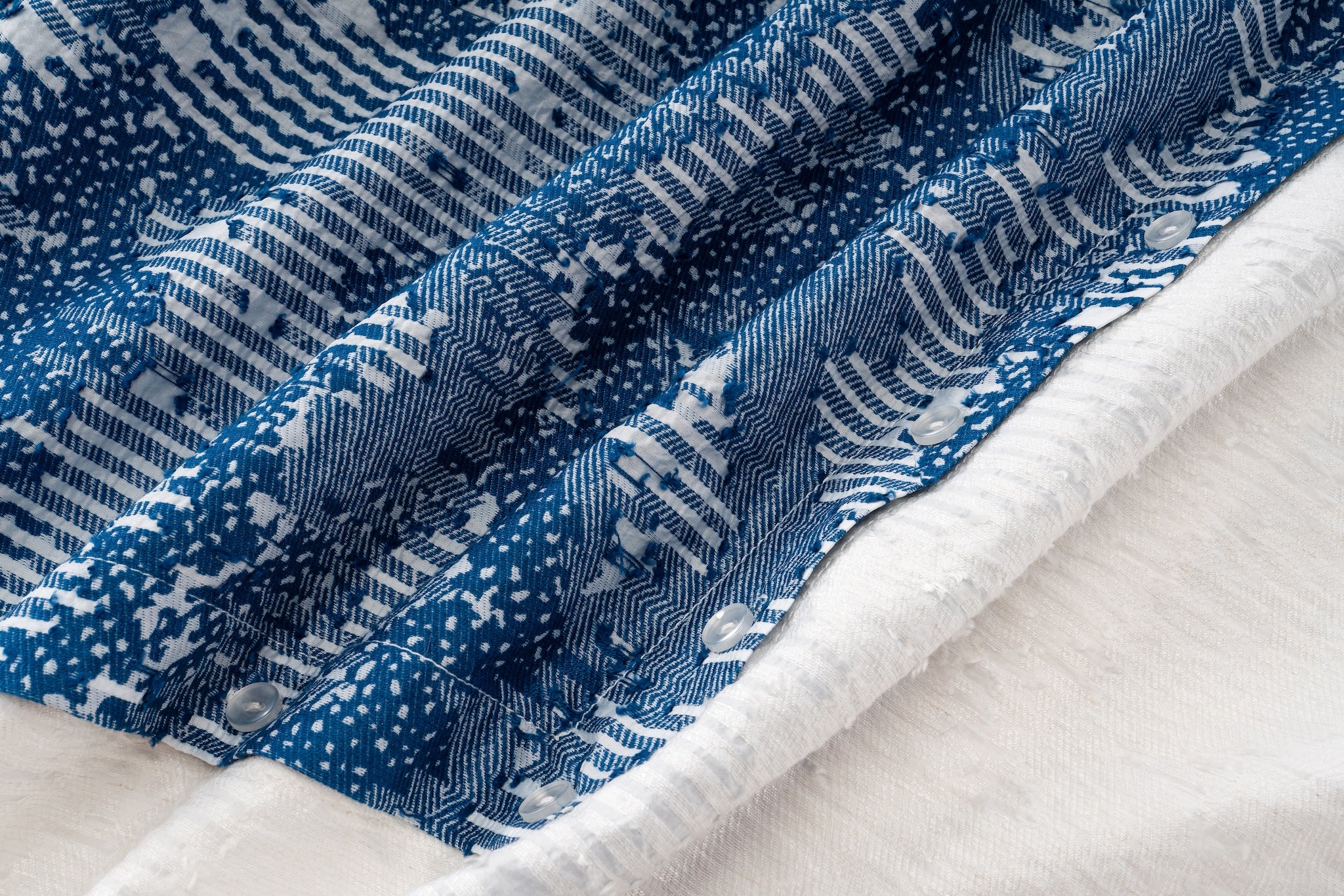Asymmetrical Split Button Up - Indigo Jacquard/Ivory - Image 20