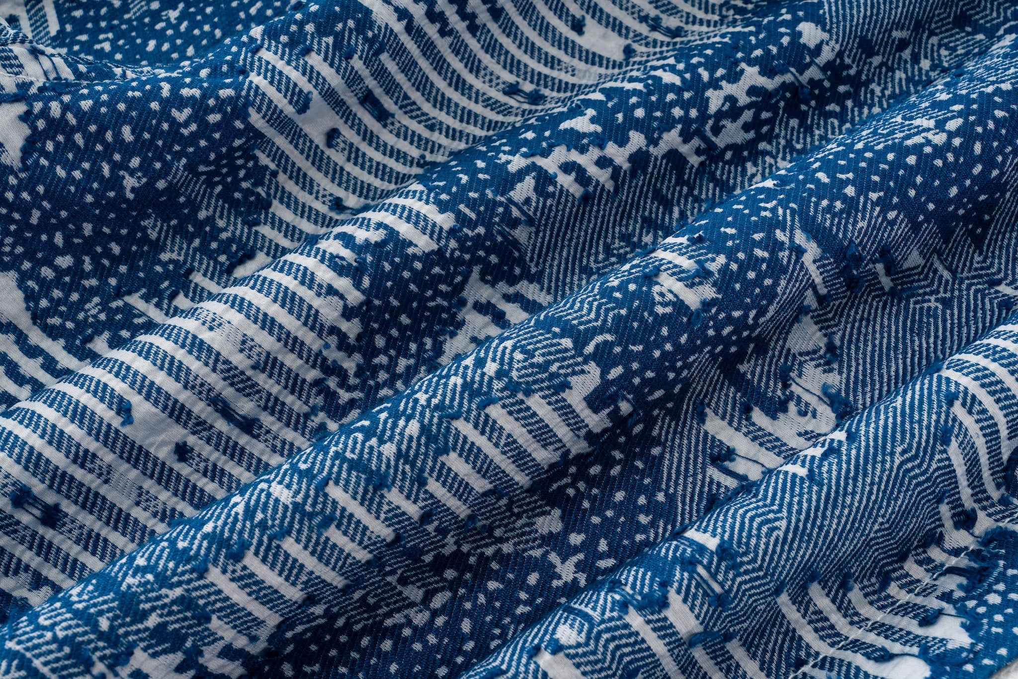 Asymmetrical Split Button Up - Indigo Jacquard/Ivory - Image 21