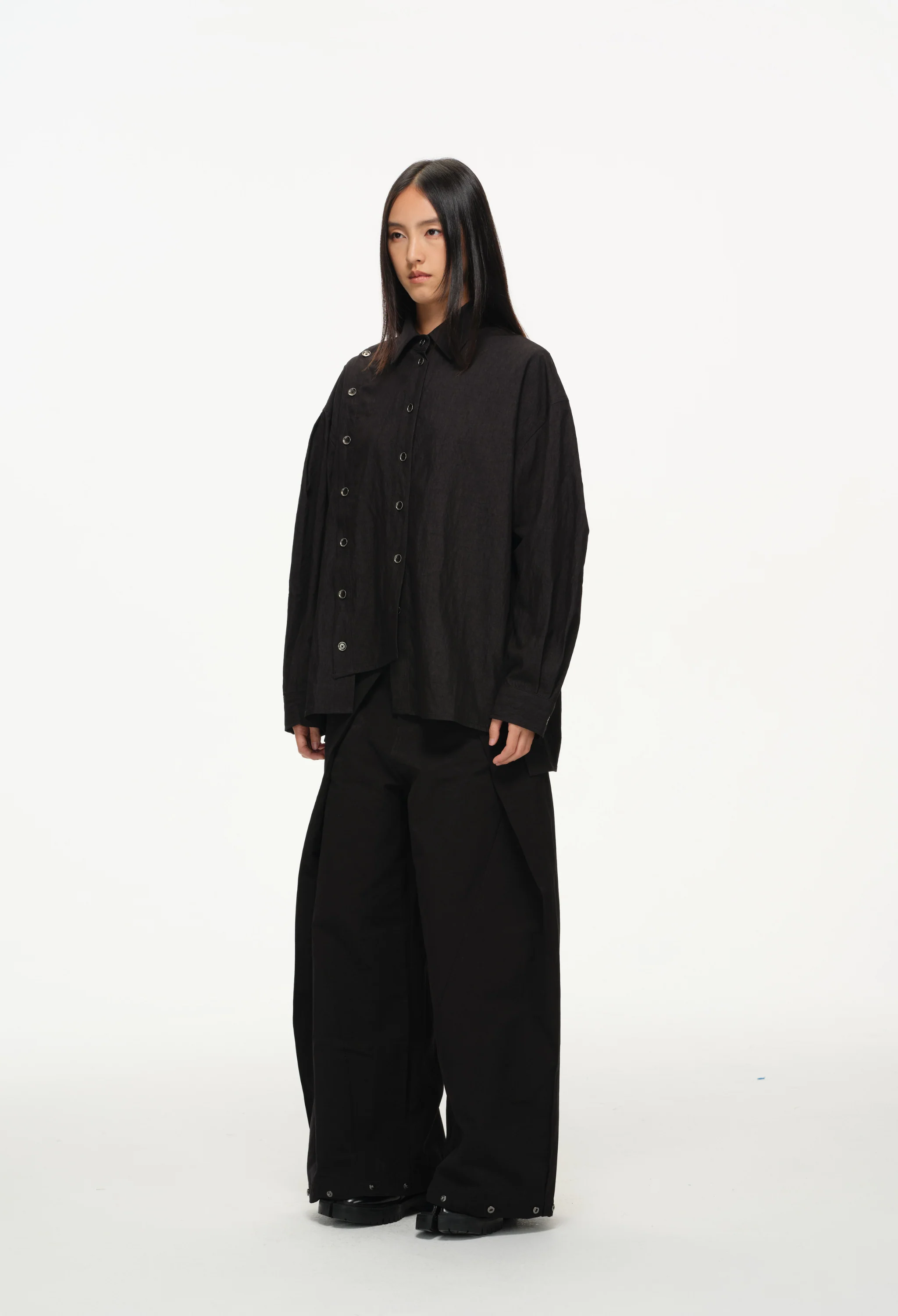 Asymmetrical Split Button Up - Midnight - Image 15