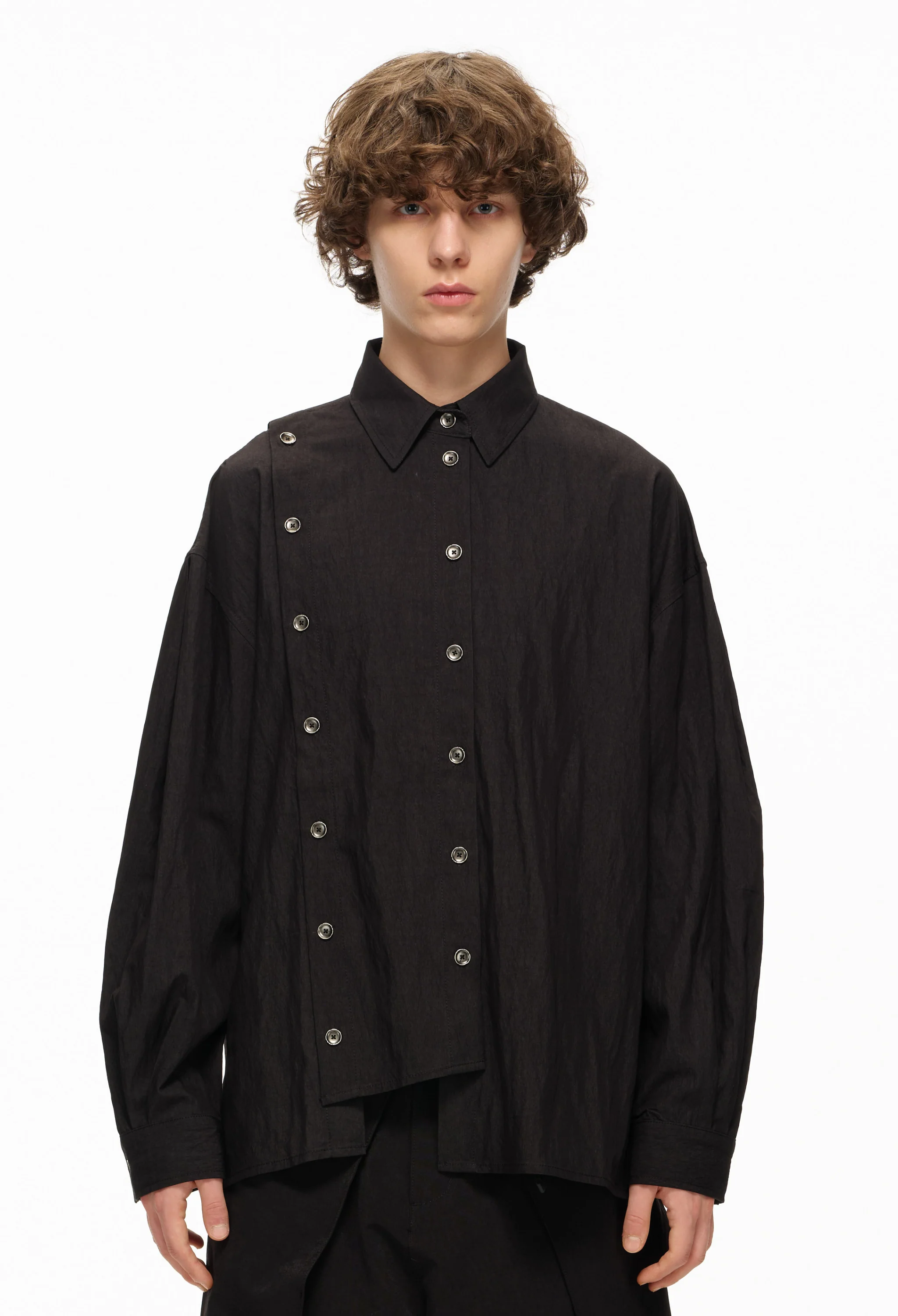 Asymmetrical Split Button Up - Midnight - Image 4