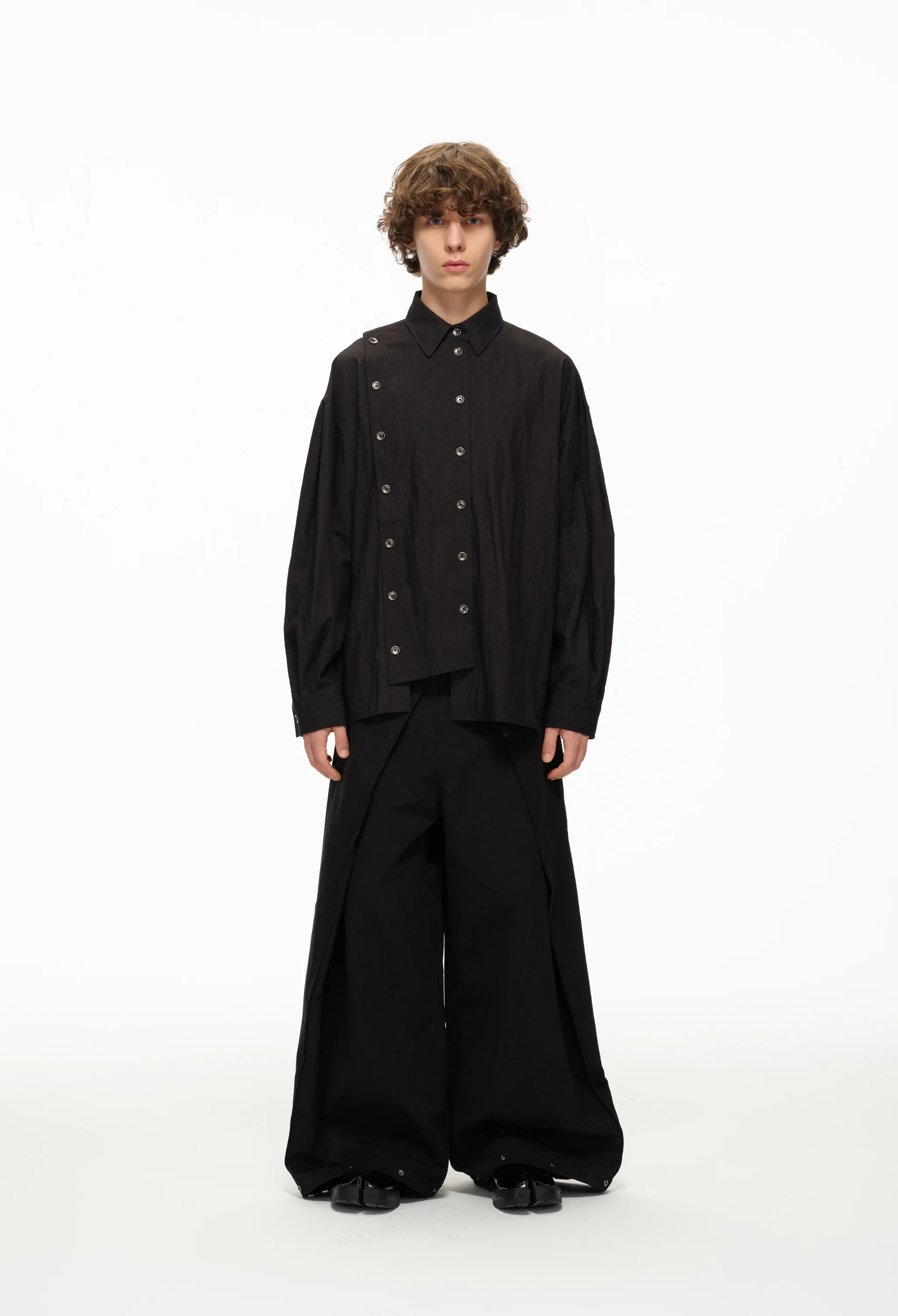 Asymmetrical Split Button Up - Midnight - Image 7