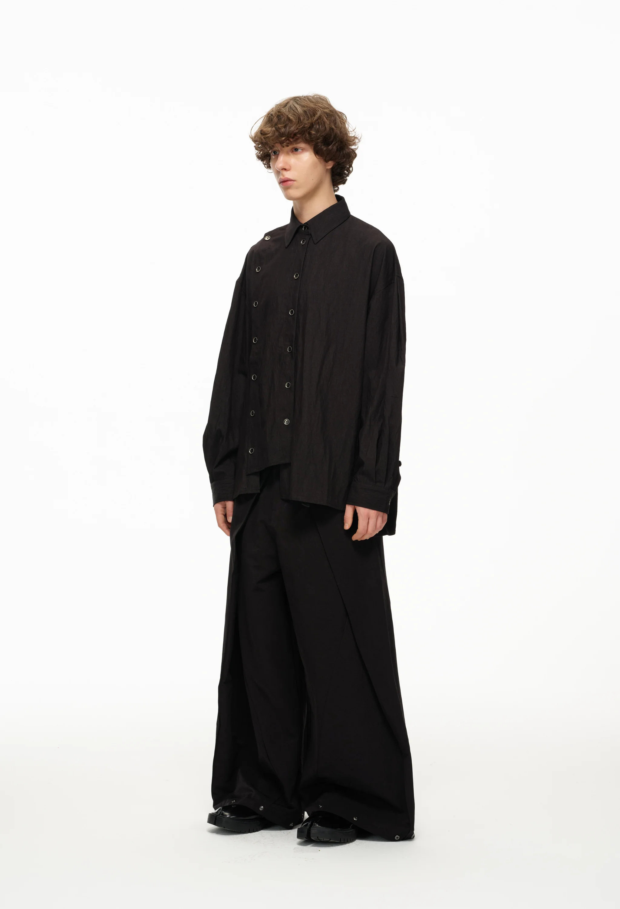Asymmetrical Split Button Up - Midnight - Image 8