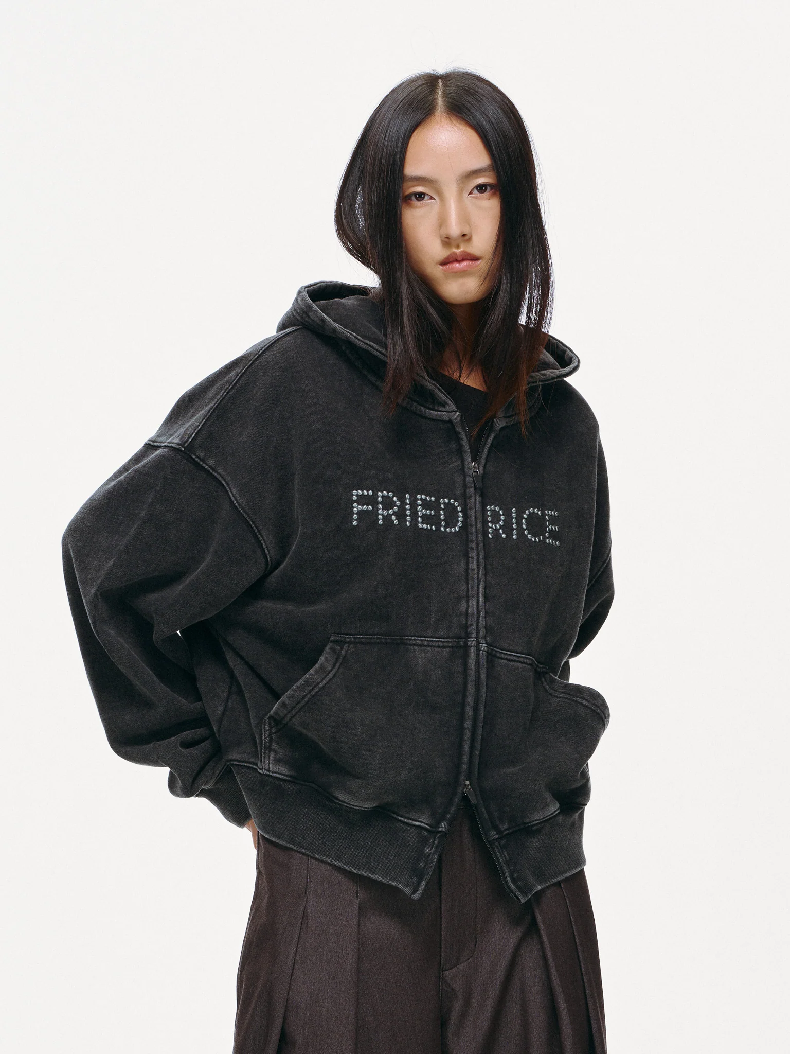 FRIED RICE Beaded Logo Double Zip Hoodie - Image 15