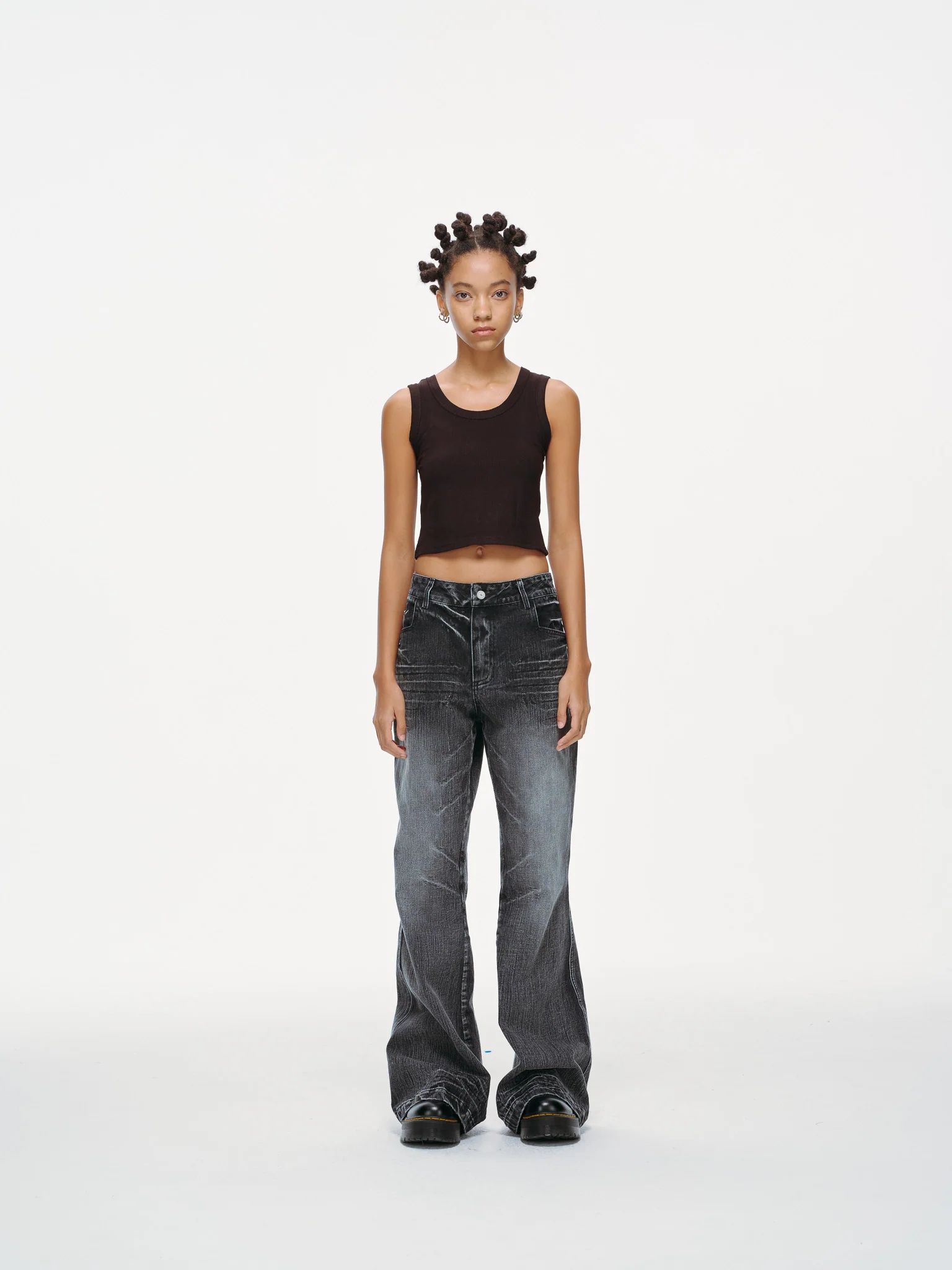Bell Bottom Jeans – Black Washed Denim - Image 3
