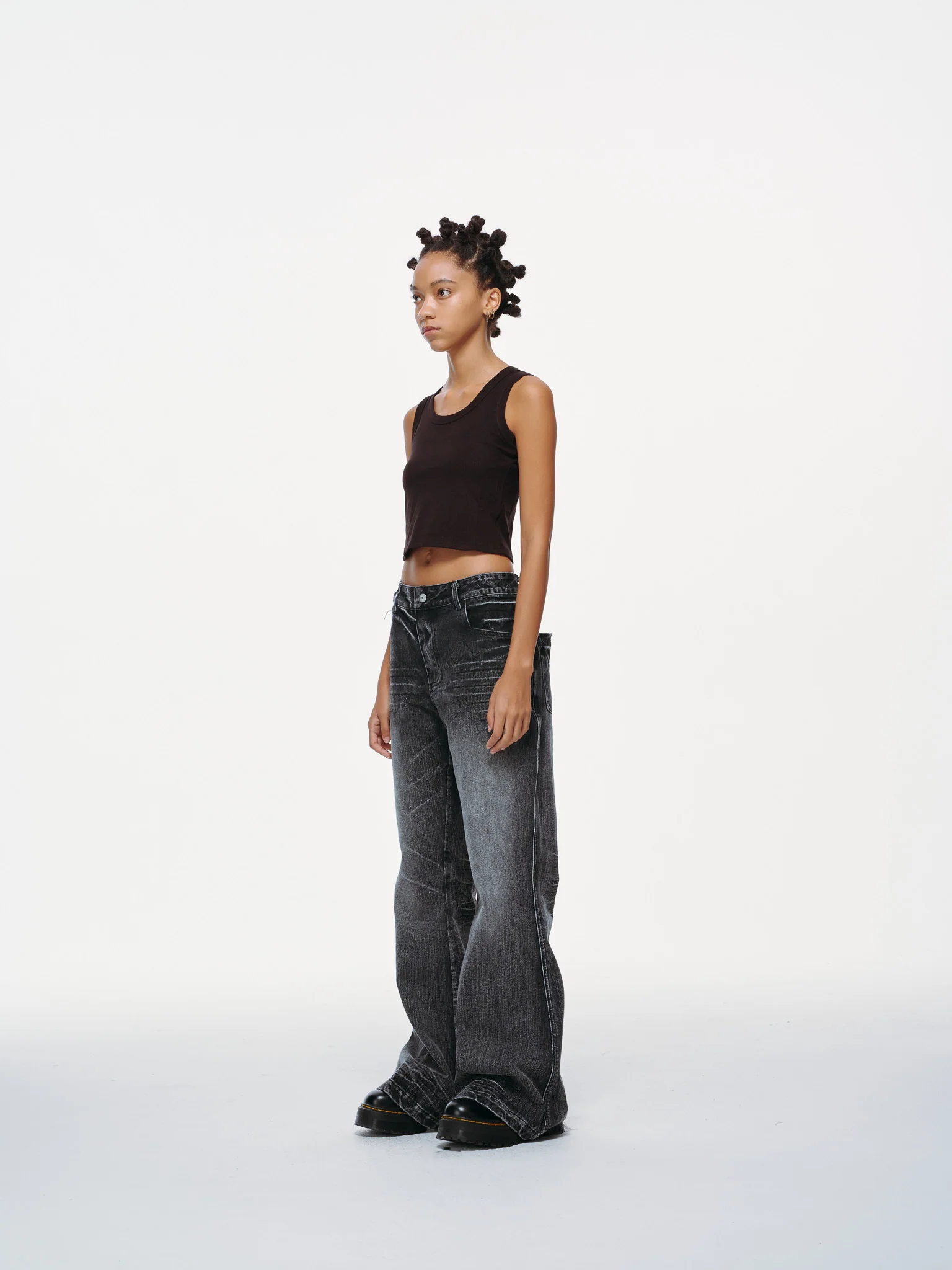 Bell Bottom Jeans – Black Washed Denim - Image 6