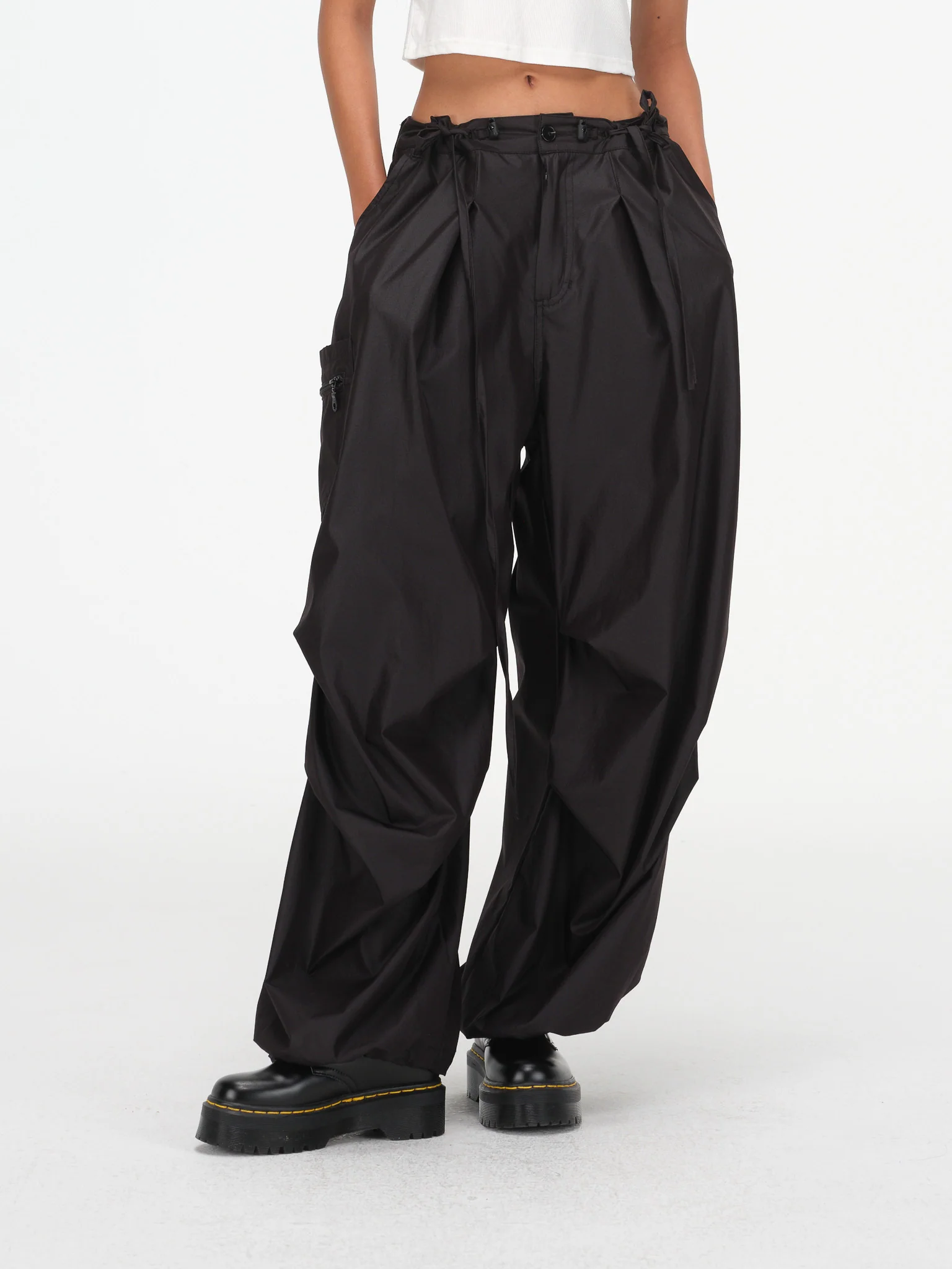 Breezy Draped Utility Pants - Black - Image 12