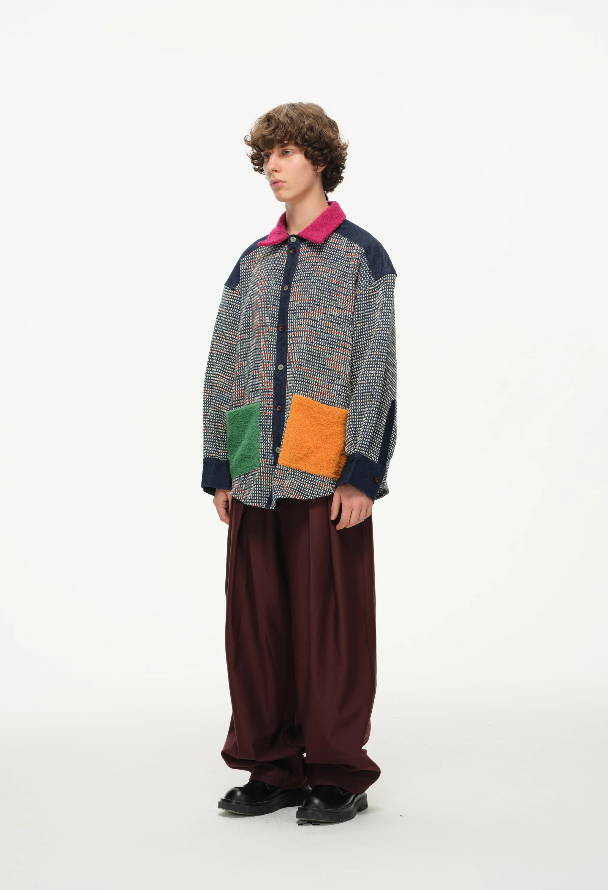 Color-Block Pocket Shirt – Magenta, Green & Mustard - Image 10