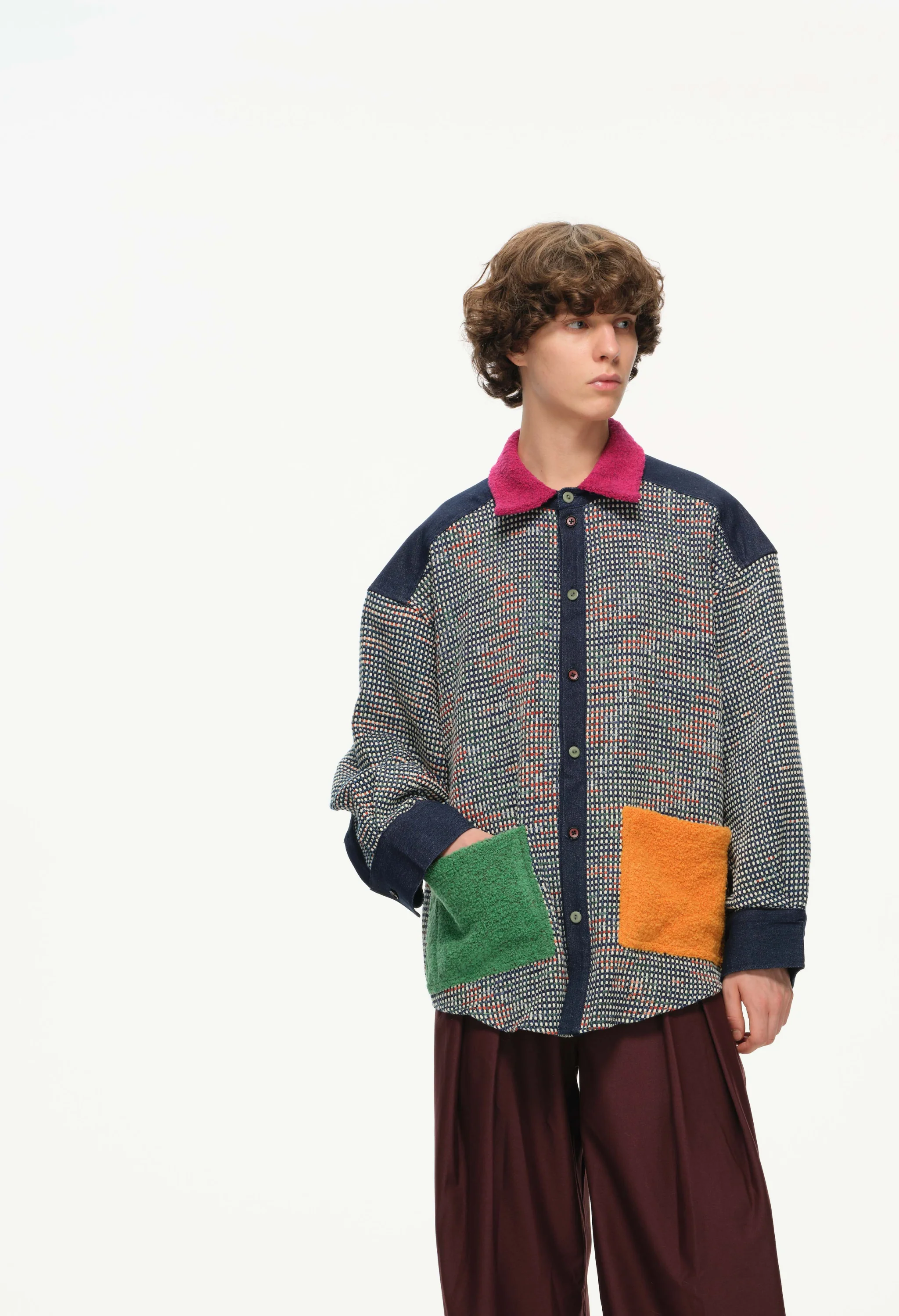 Color-Block Pocket Shirt – Magenta, Green & Mustard - Image 11