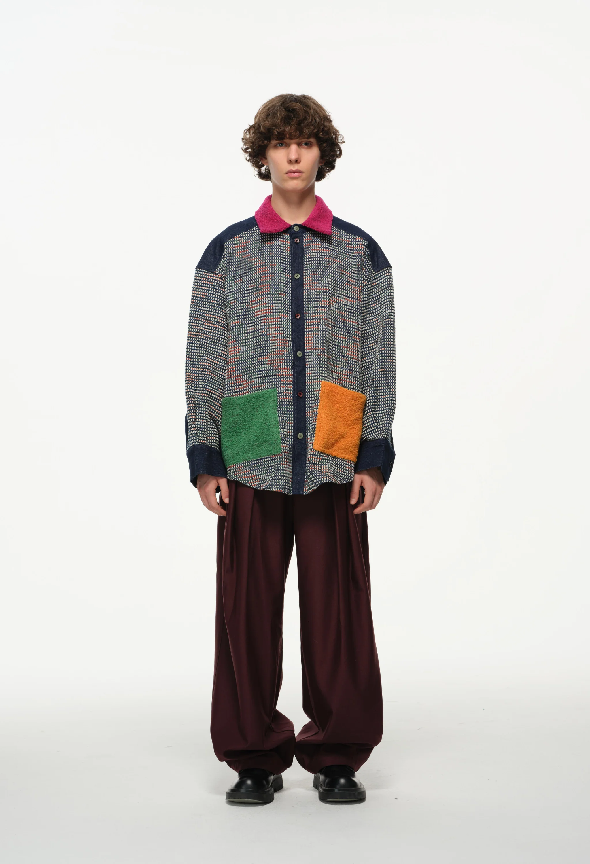 Color-Block Pocket Shirt – Magenta, Green & Mustard - Image 3