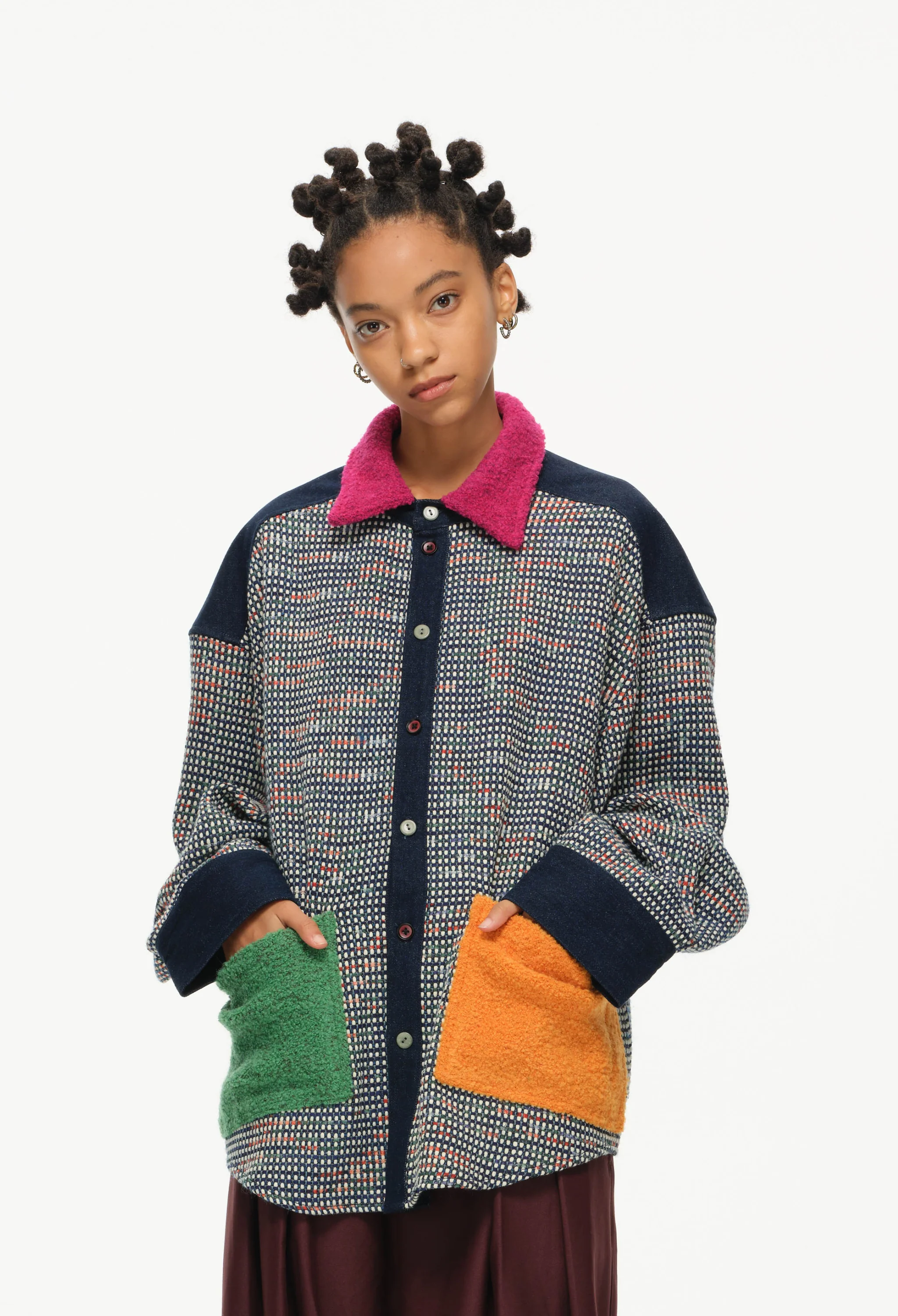 Color-Block Pocket Shirt – Magenta, Green & Mustard - Image 4