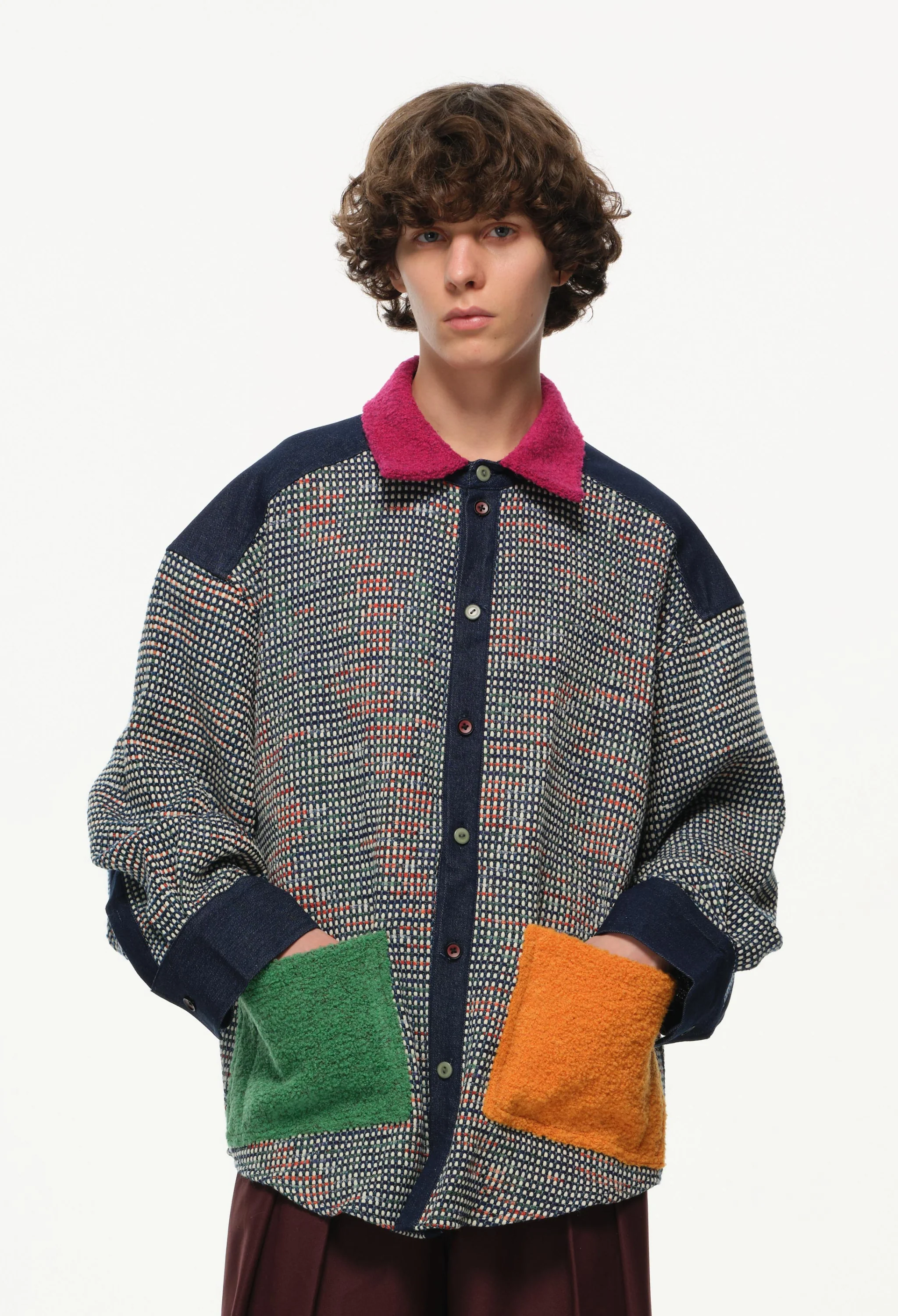 Color-Block Pocket Shirt – Magenta, Green & Mustard - Image 5