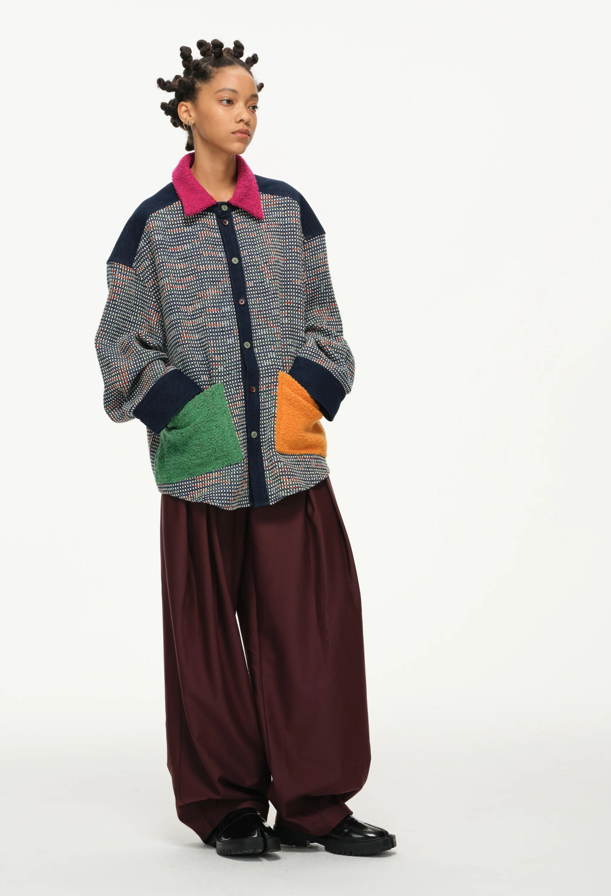 Color-Block Pocket Shirt – Magenta, Green & Mustard - Image 9