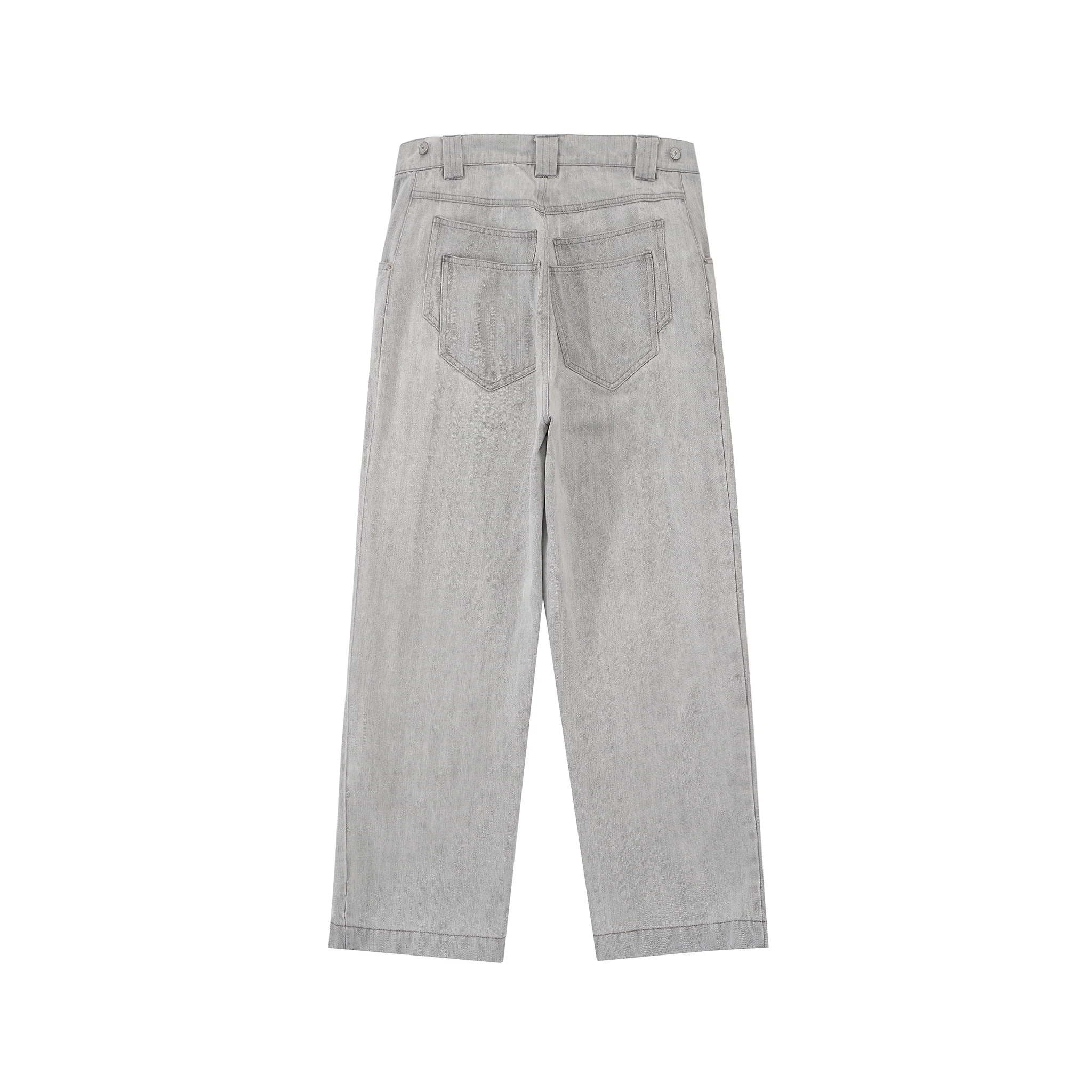 Contoured Wide Leg Denim Pants - Adjustable Button Waist, Washed Grey Denim - Image 13