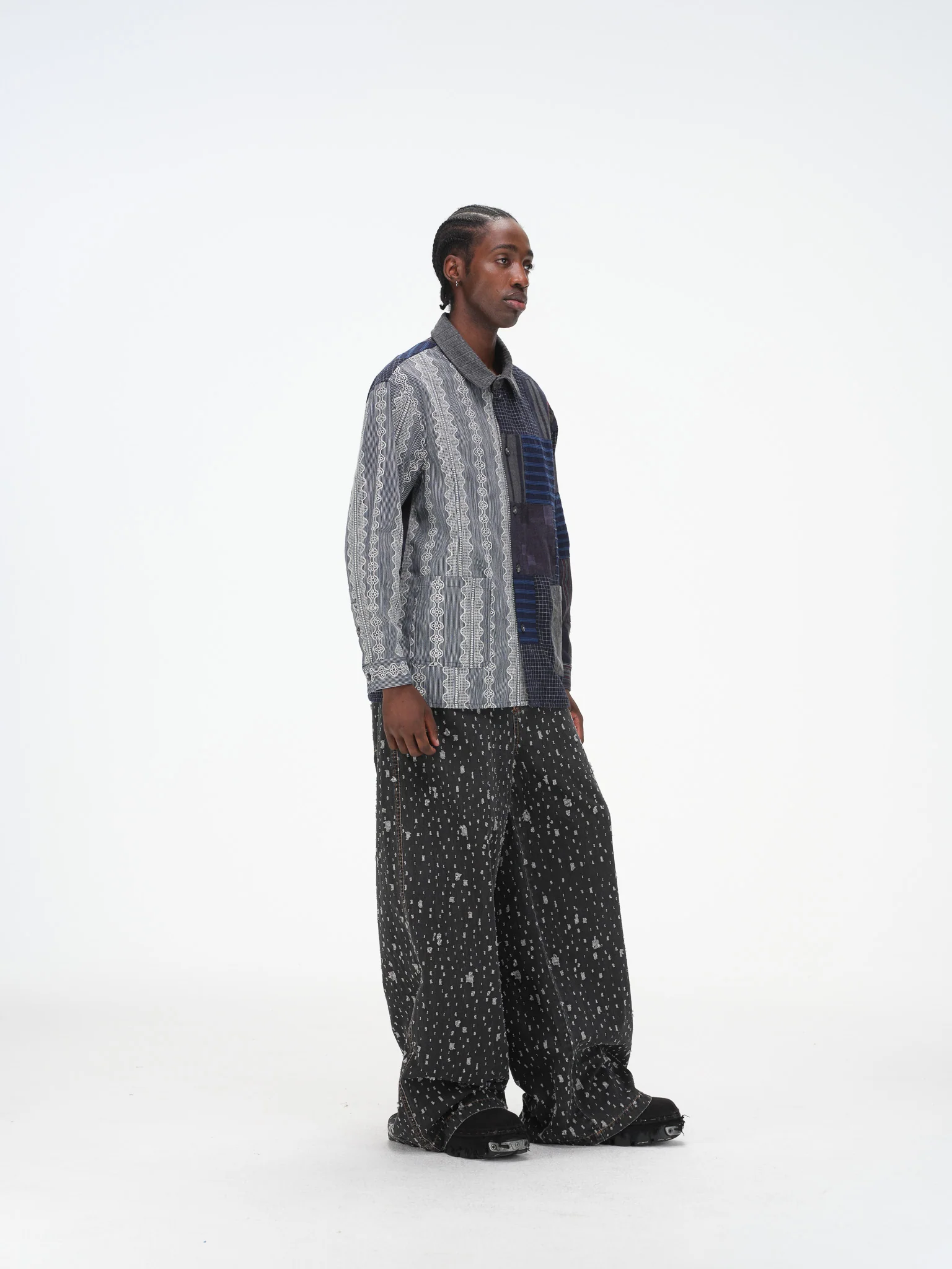 Contrast Panel Patchwork Shirt - Lace, Mixed Pattern - Image 10