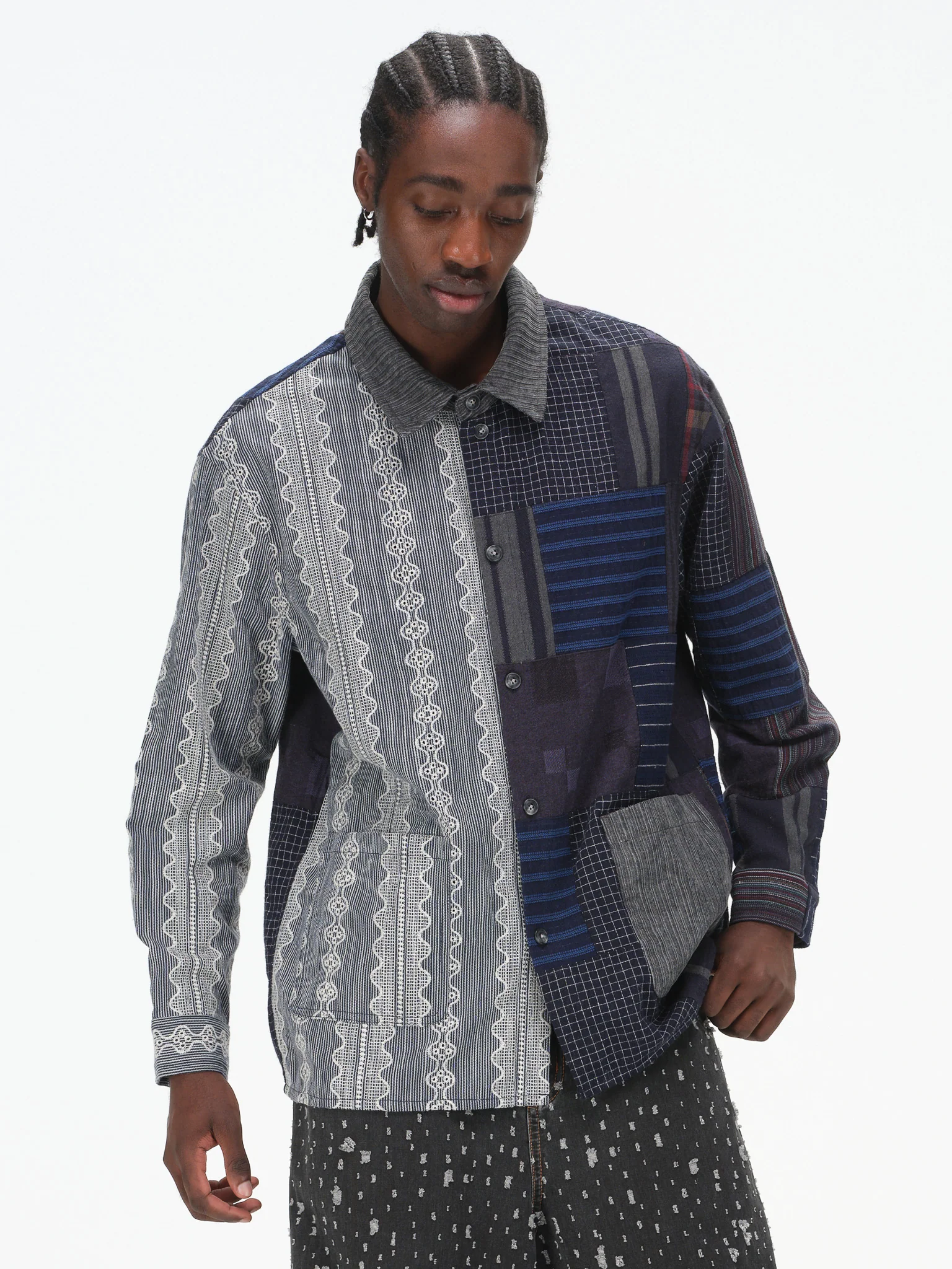 Contrast Panel Patchwork Shirt - Lace, Mixed Pattern - Image 12