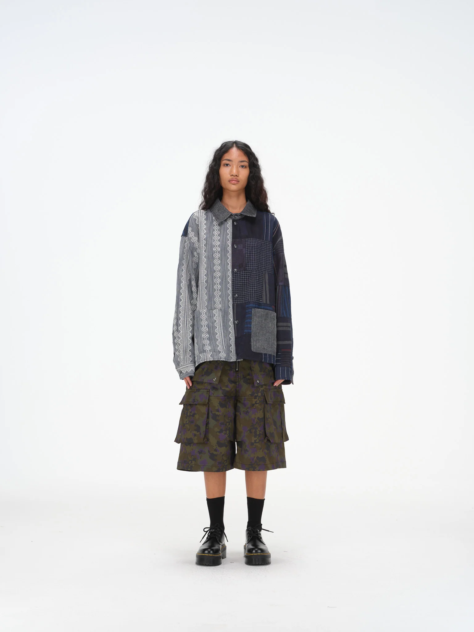 Contrast Panel Patchwork Shirt - Lace, Mixed Pattern - Image 3