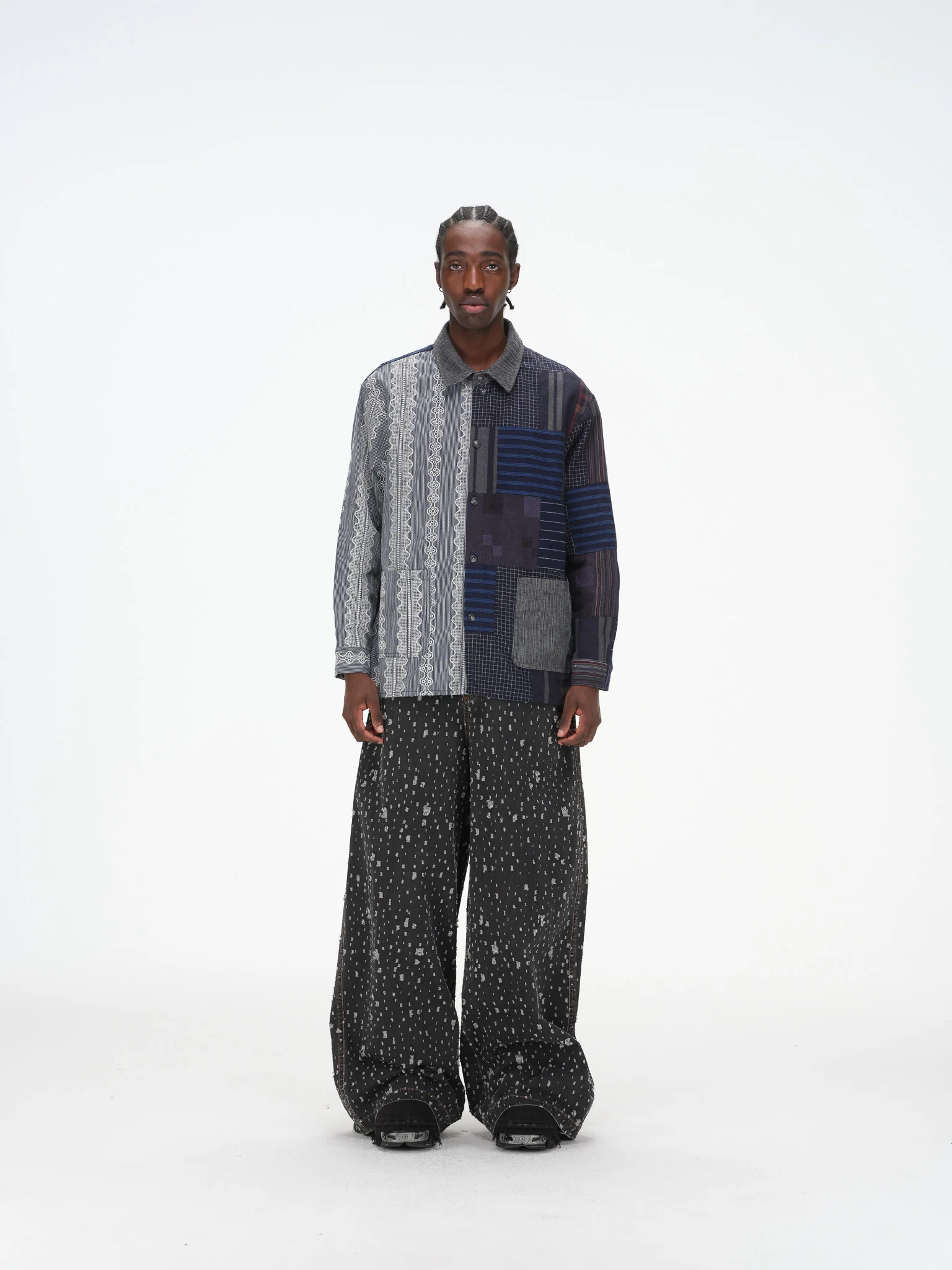 Contrast Panel Patchwork Shirt - Lace, Mixed Pattern - Image 4