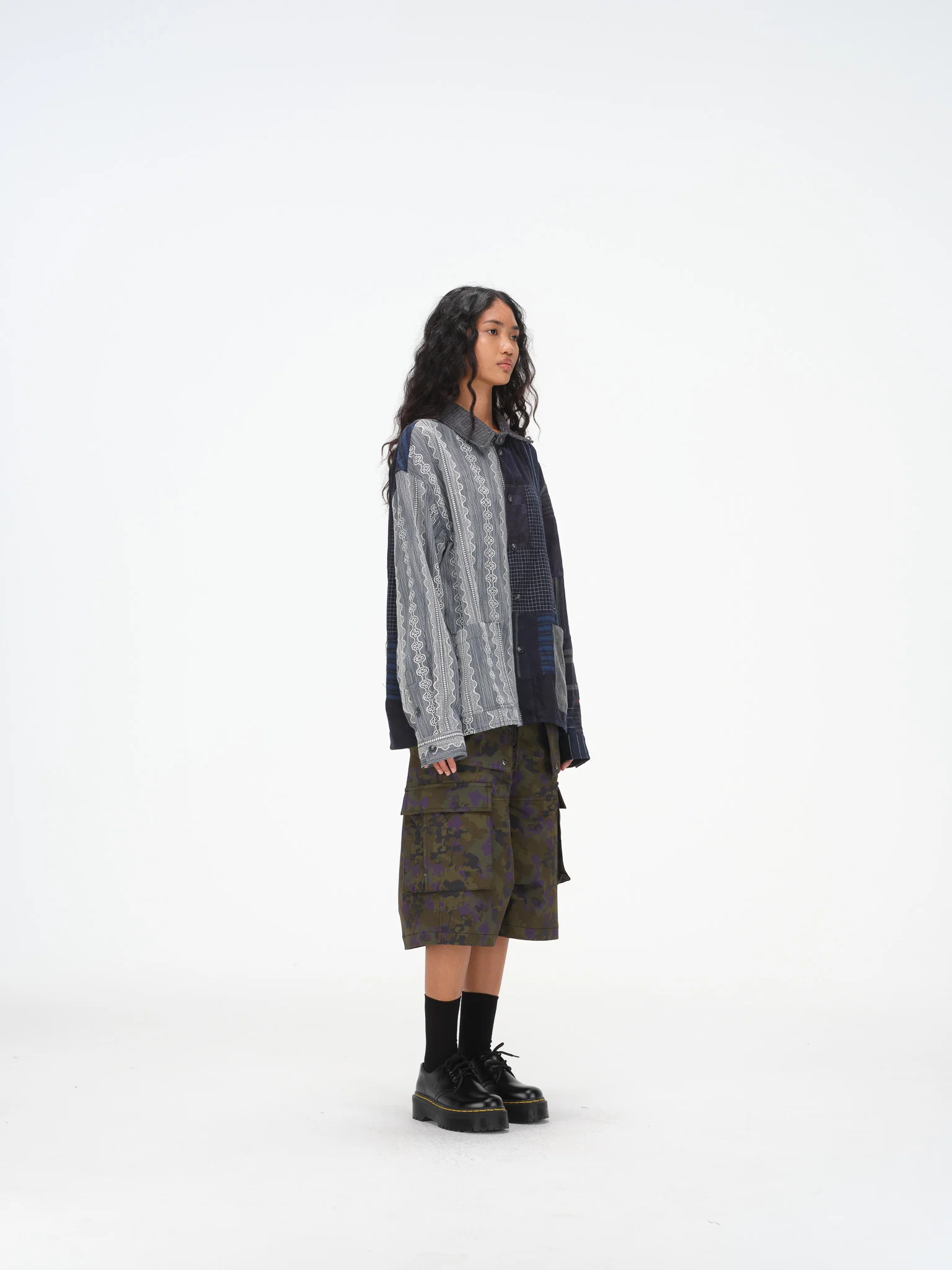 Contrast Panel Patchwork Shirt - Lace, Mixed Pattern - Image 5