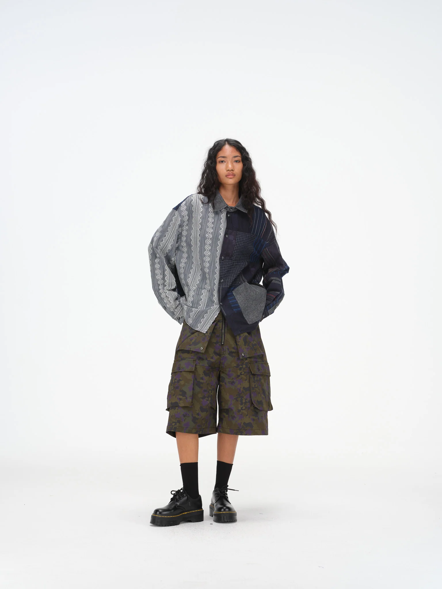 Contrast Panel Patchwork Shirt - Lace, Mixed Pattern - Image 7