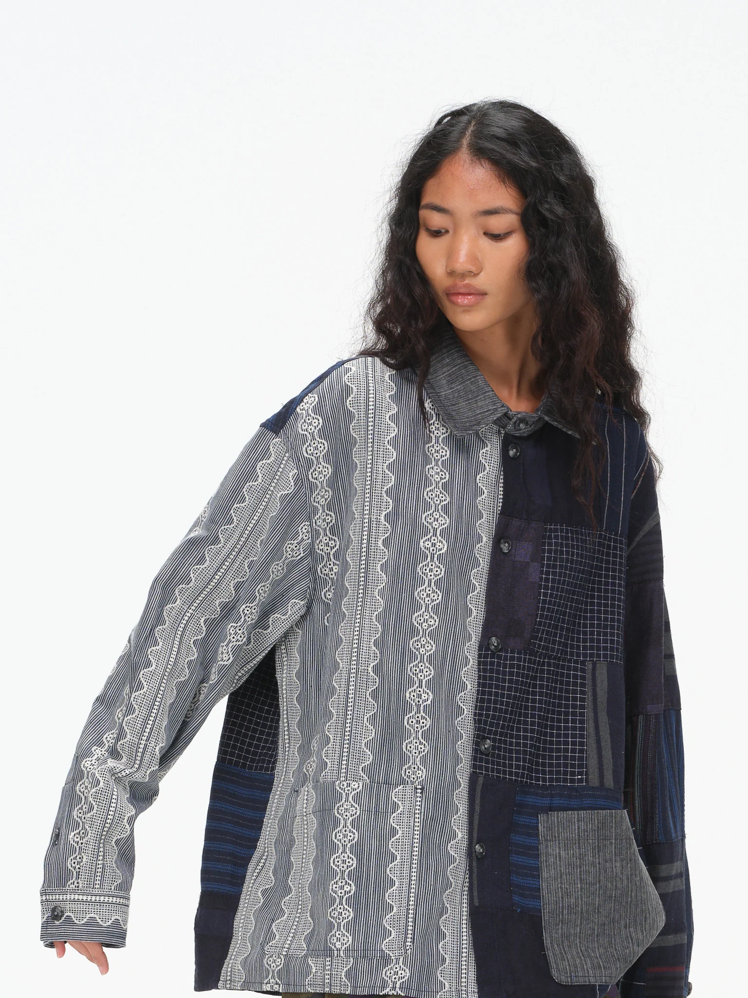 Contrast Panel Patchwork Shirt - Lace, Mixed Pattern - Image 8
