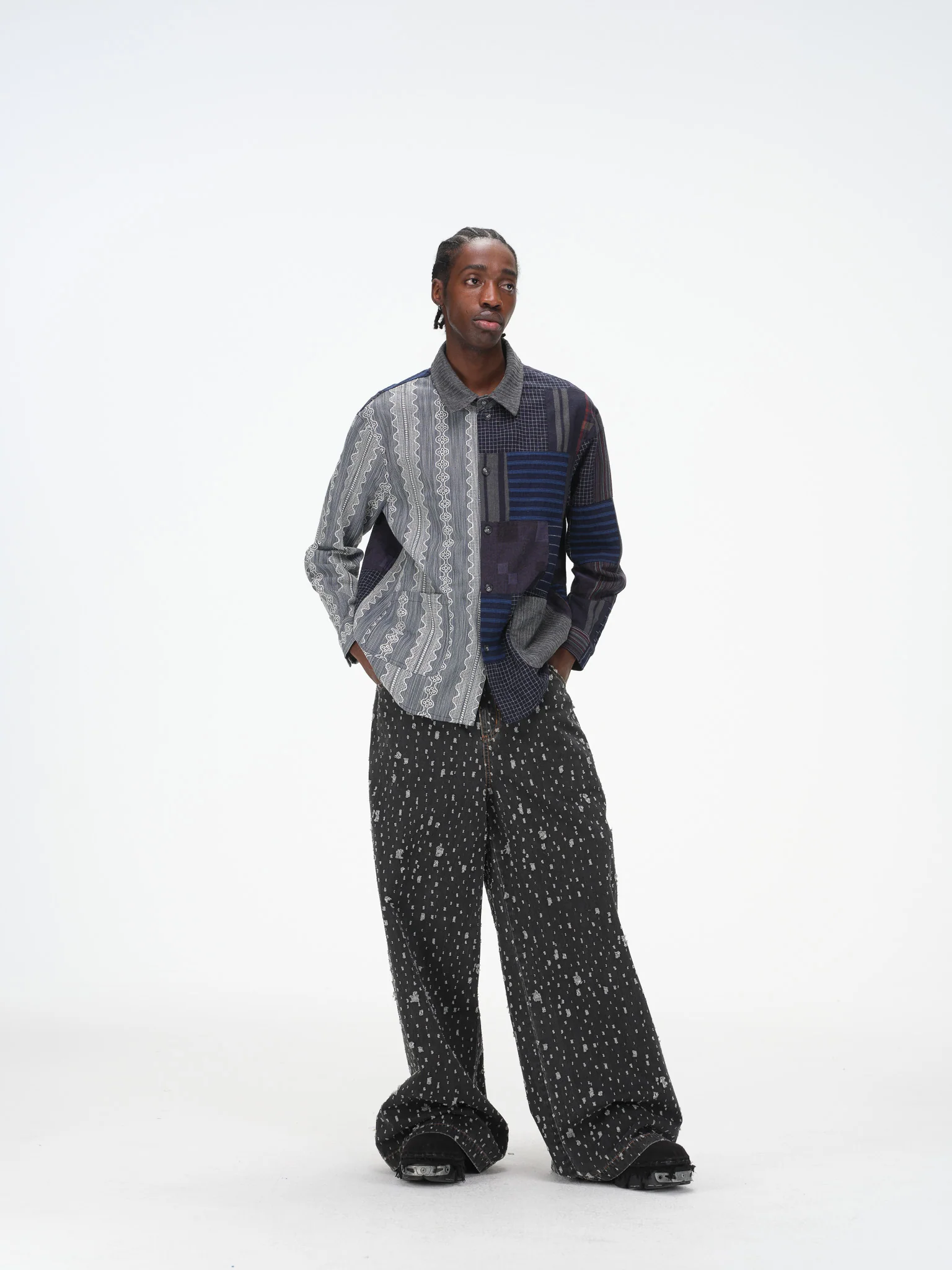 Contrast Panel Patchwork Shirt - Lace, Mixed Pattern - Image 9