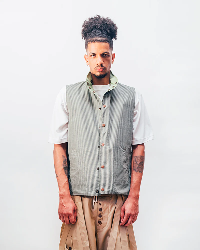 Reversible Utility Vest - Green x Stripe (FINAL SALE) - Image 3