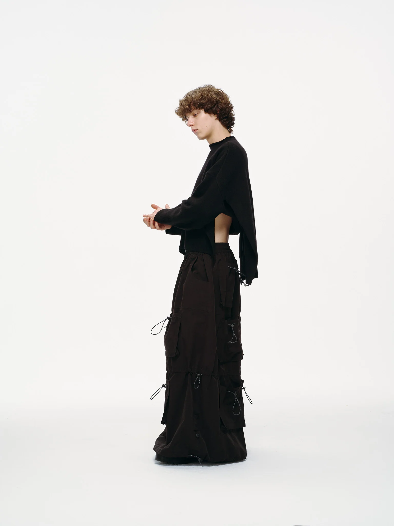 Cropped Knit Top – Open-Side Cut Pullover Midnight - Image 5