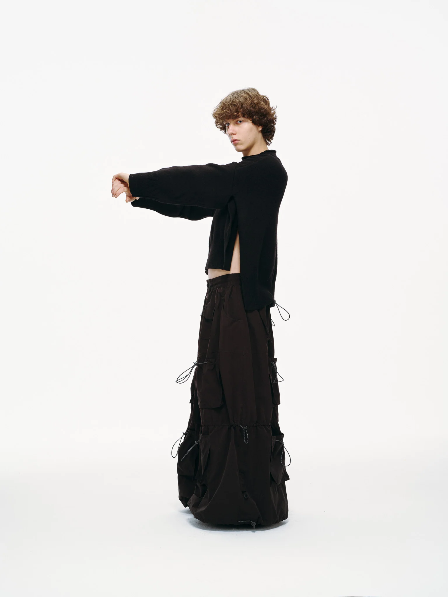 Cropped Knit Top – Open-Side Cut Pullover Midnight - Image 6